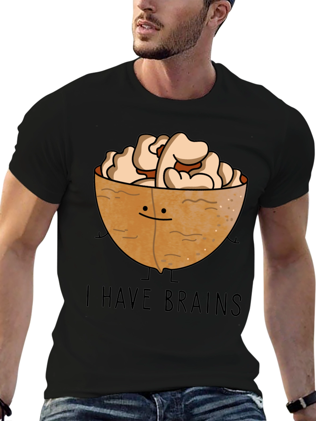 Black I Have Brains Walnut Graphic T-Shirt view 6