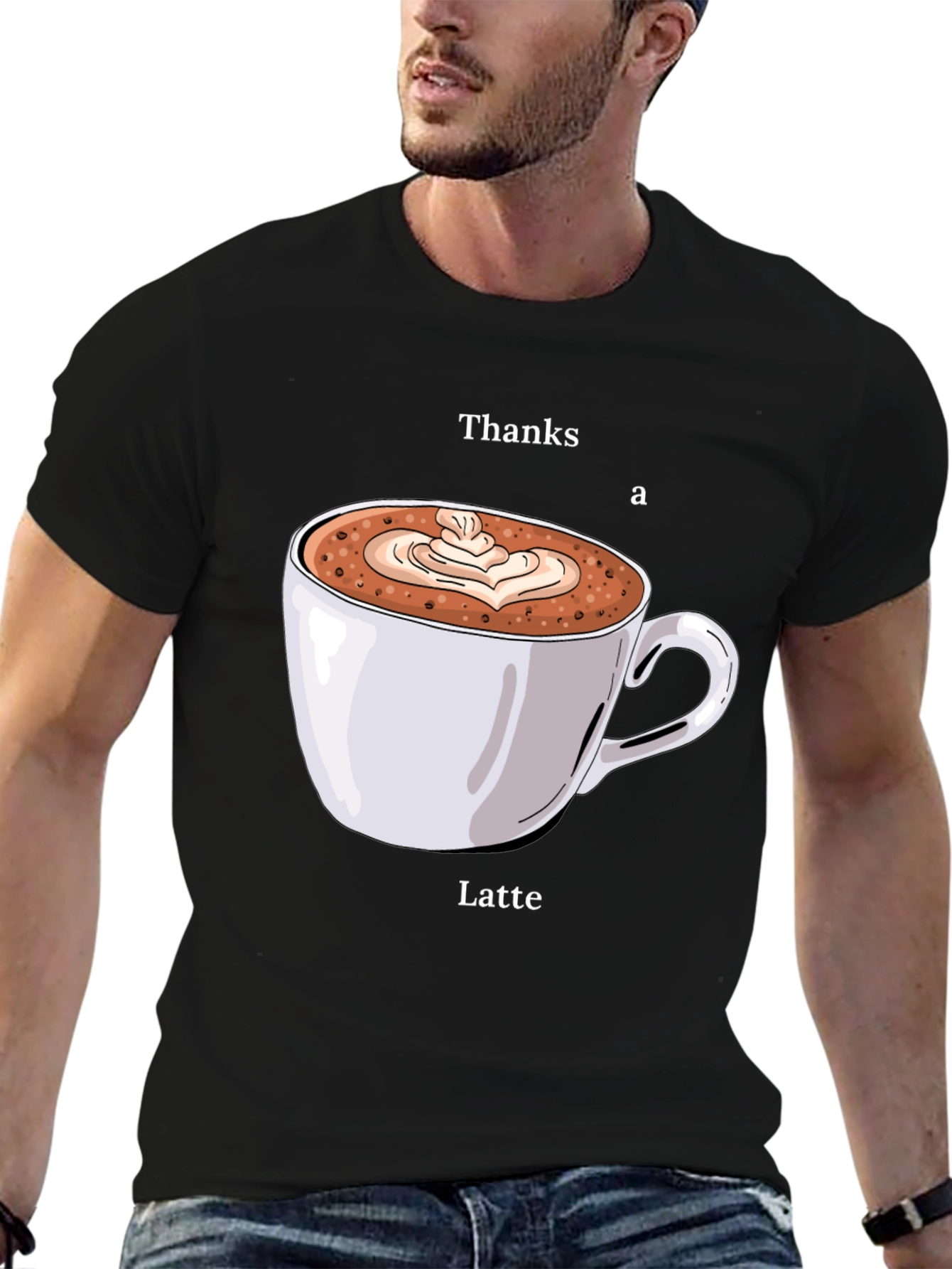 Black Thanks a Latte T-Shirt - Coffee Lover Tee view 6
