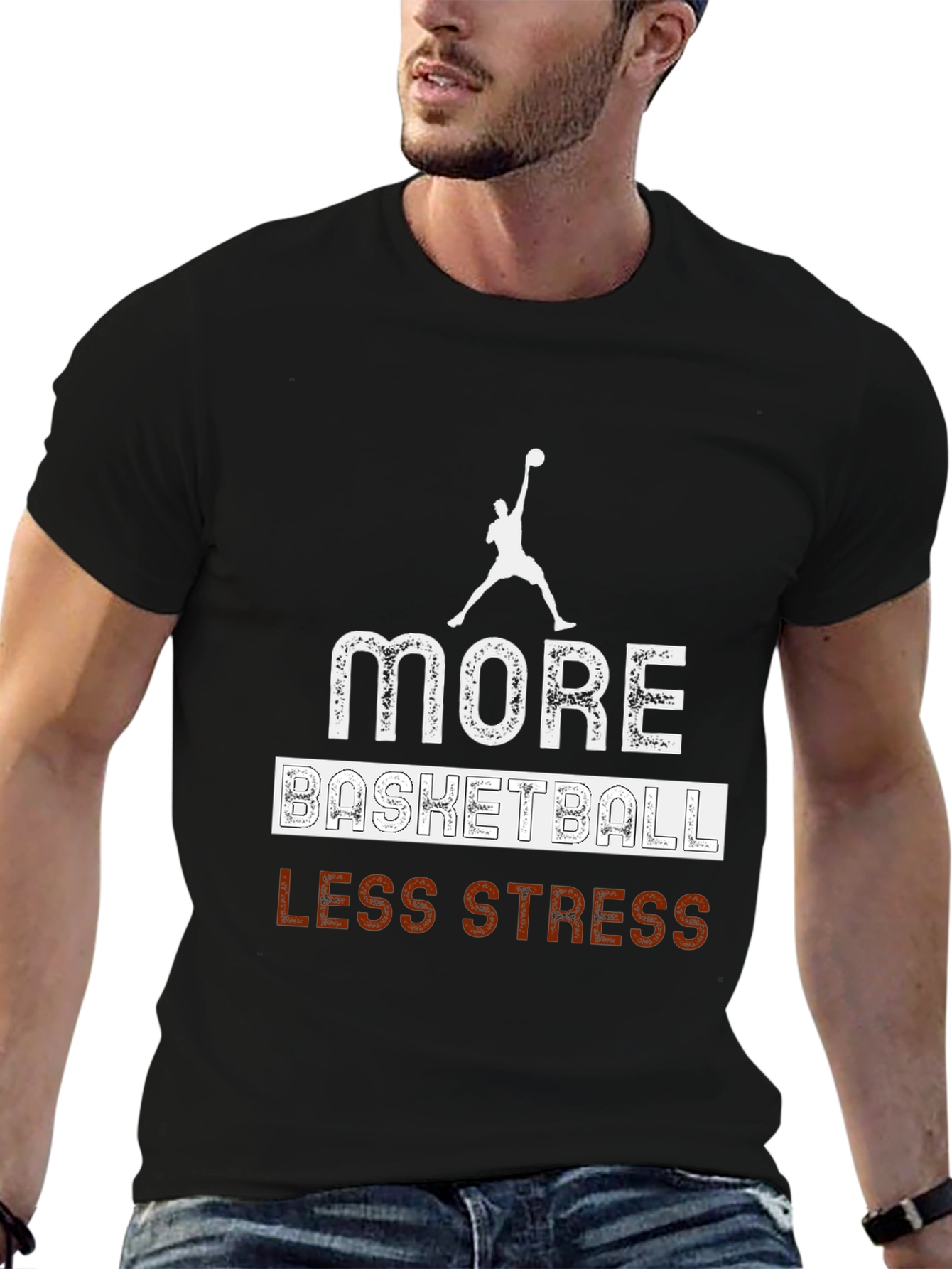 Black More Basketball, Less Stress Graphic T-Shirt view 6