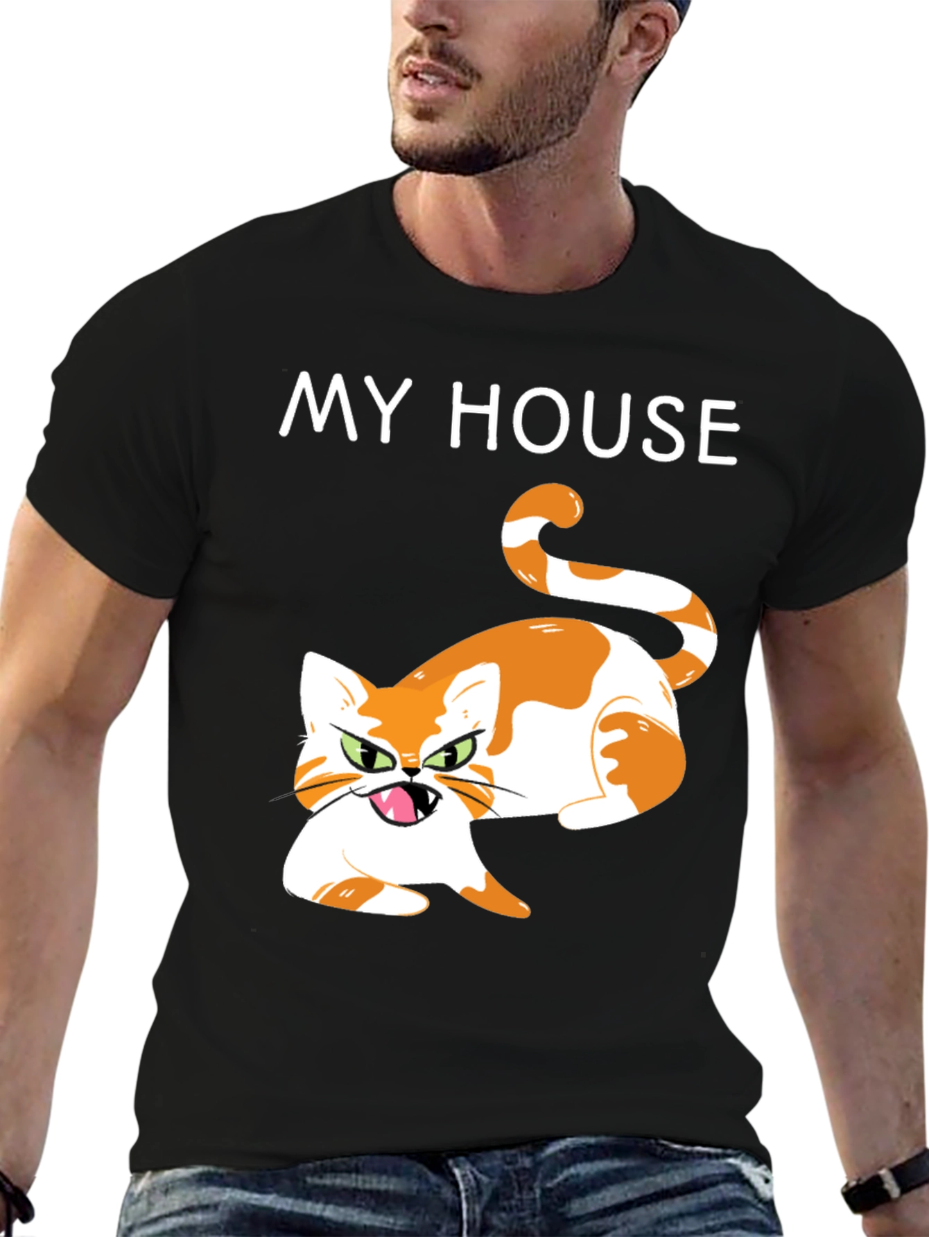 Black My House Cat Graphic T-Shirt - Novelty Tee view 6