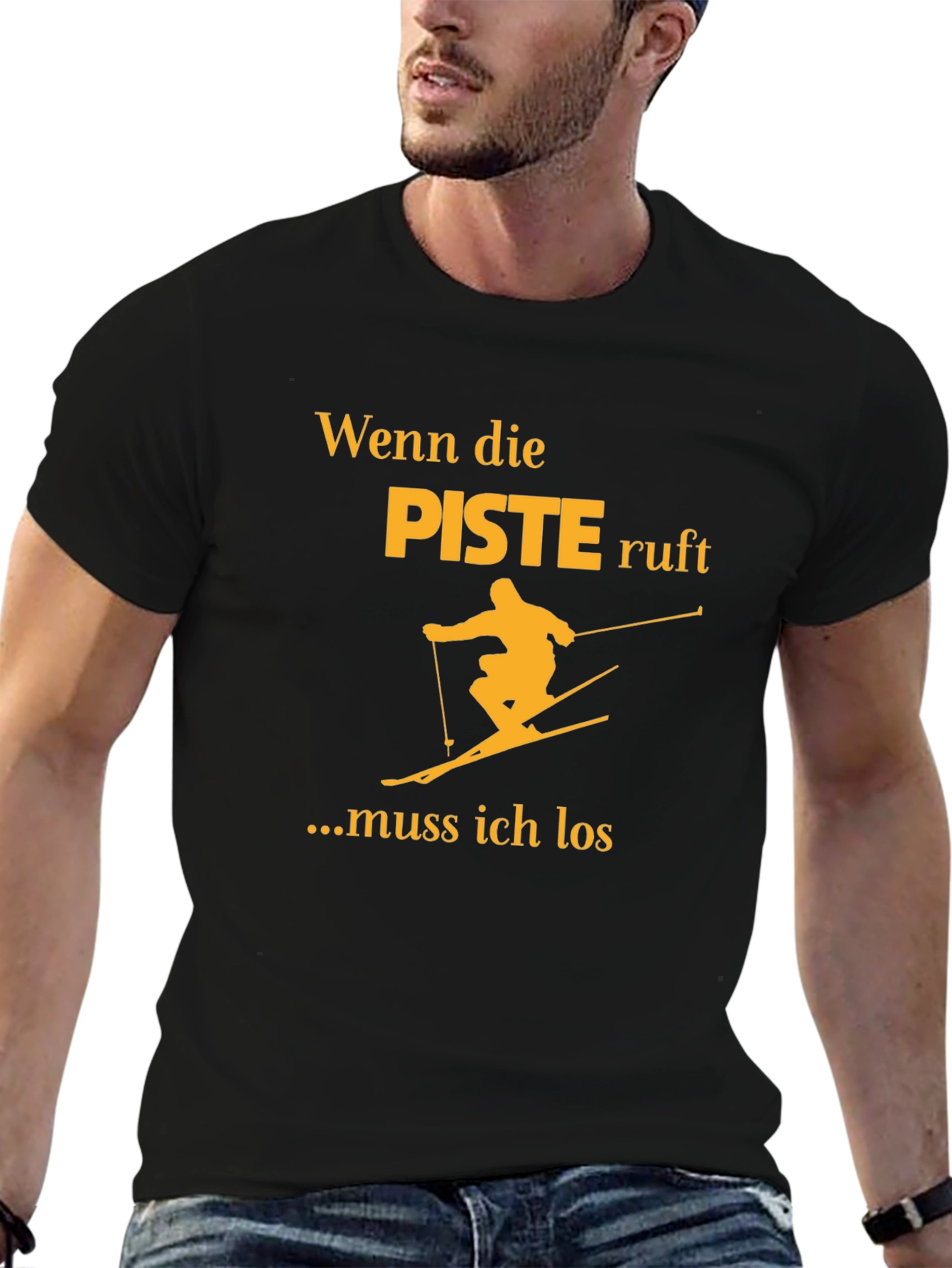 Black Wenn die Piste Ruft Black T-Shirt - Skiing Adventure Tee view 6