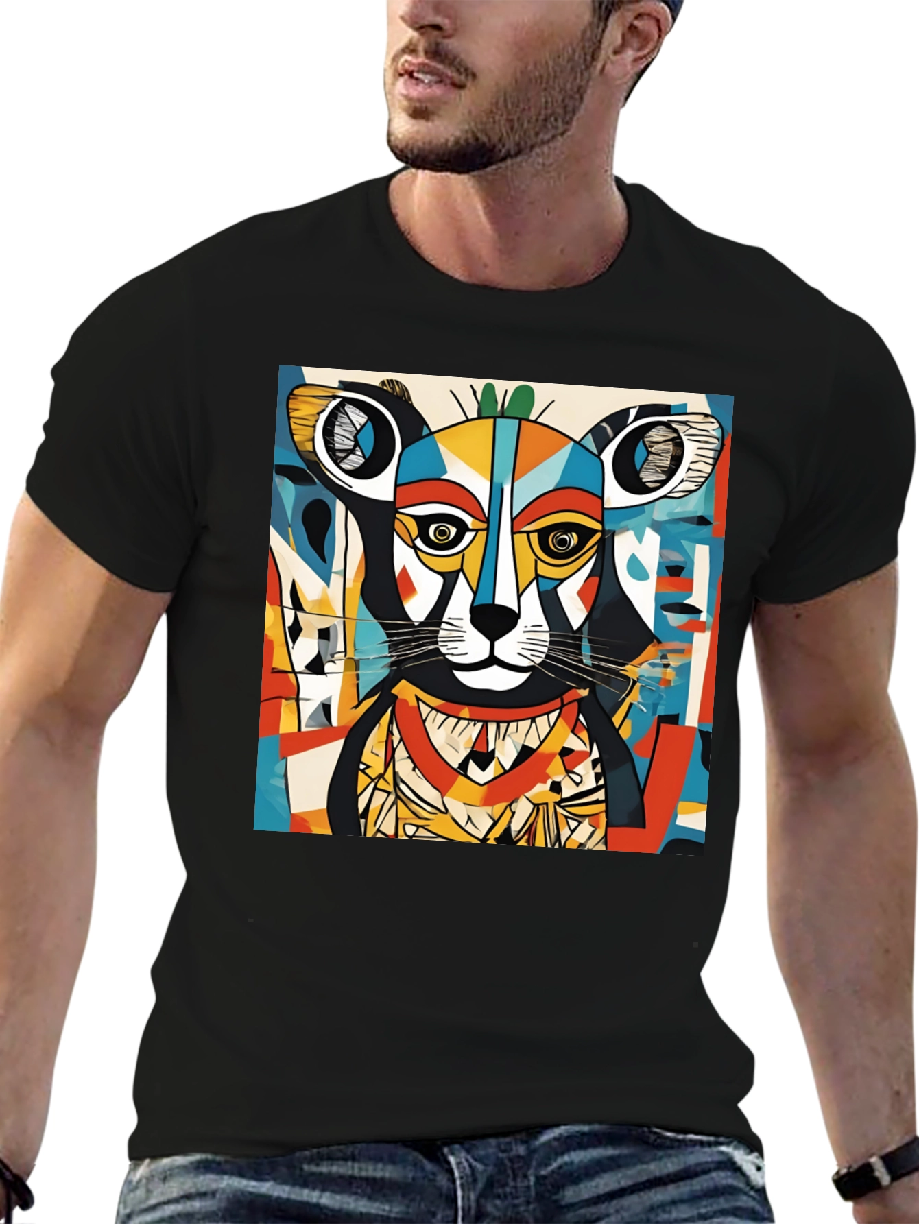 Black Abstract Animal Graphic Tee - Modern Art Shirt view 6