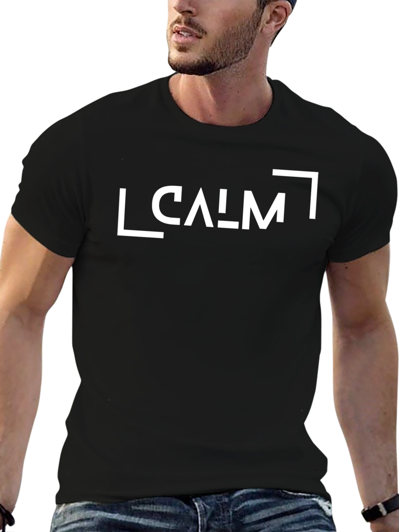 Black Calm Graphic Tee - Black Cotton Blend Relaxed Fit view 6