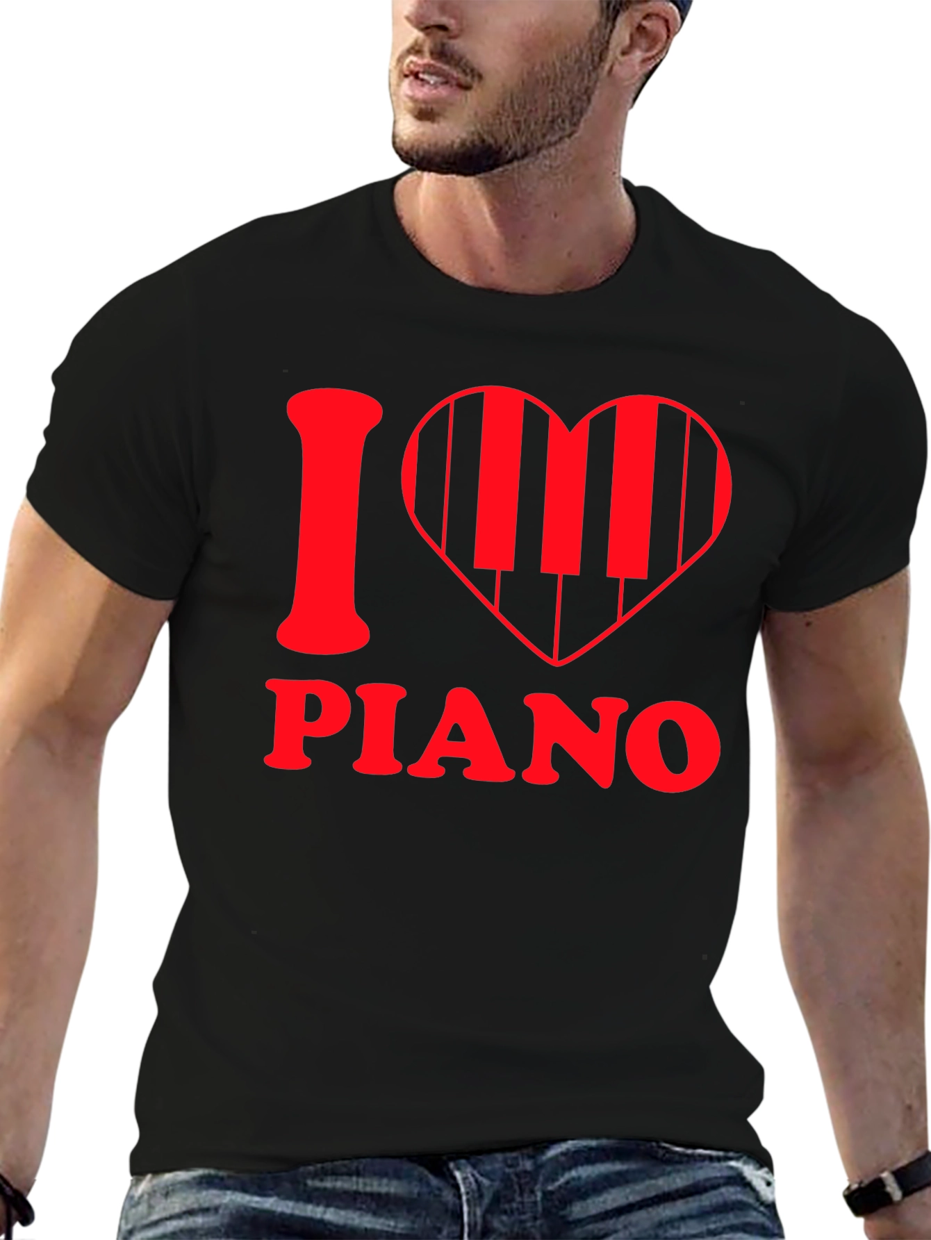 Black I Heart Piano Graphic Tee - Music Lover's T-Shirt view 6