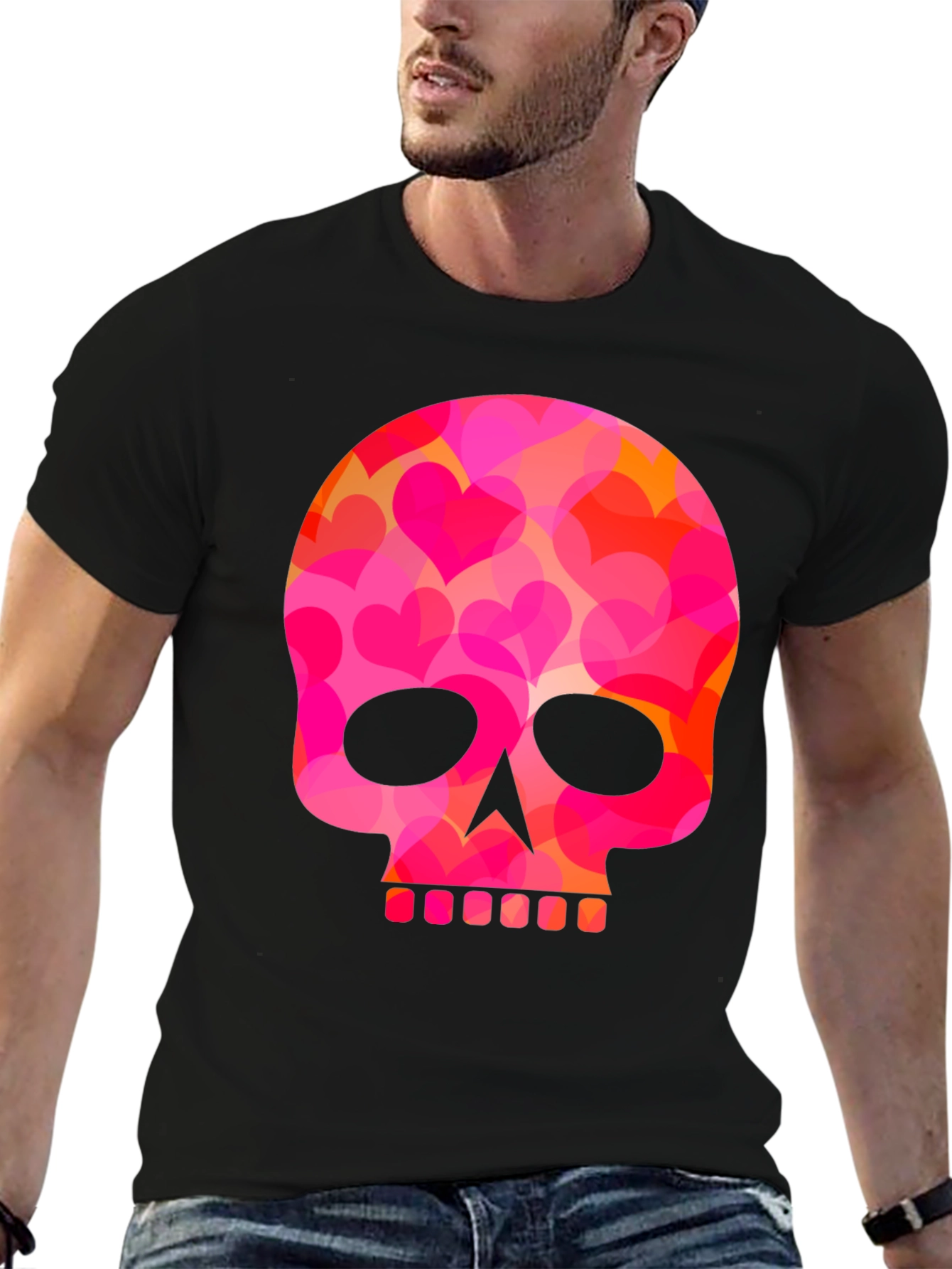Black Heart Skull Graphic T-Shirt - Men's Black Tee view 6