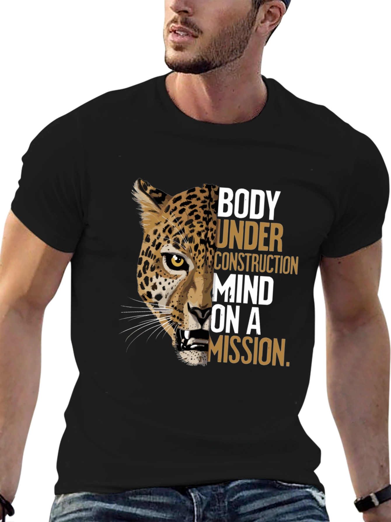 Black Body Under Construction Leopard Graphic T-Shirt view 6