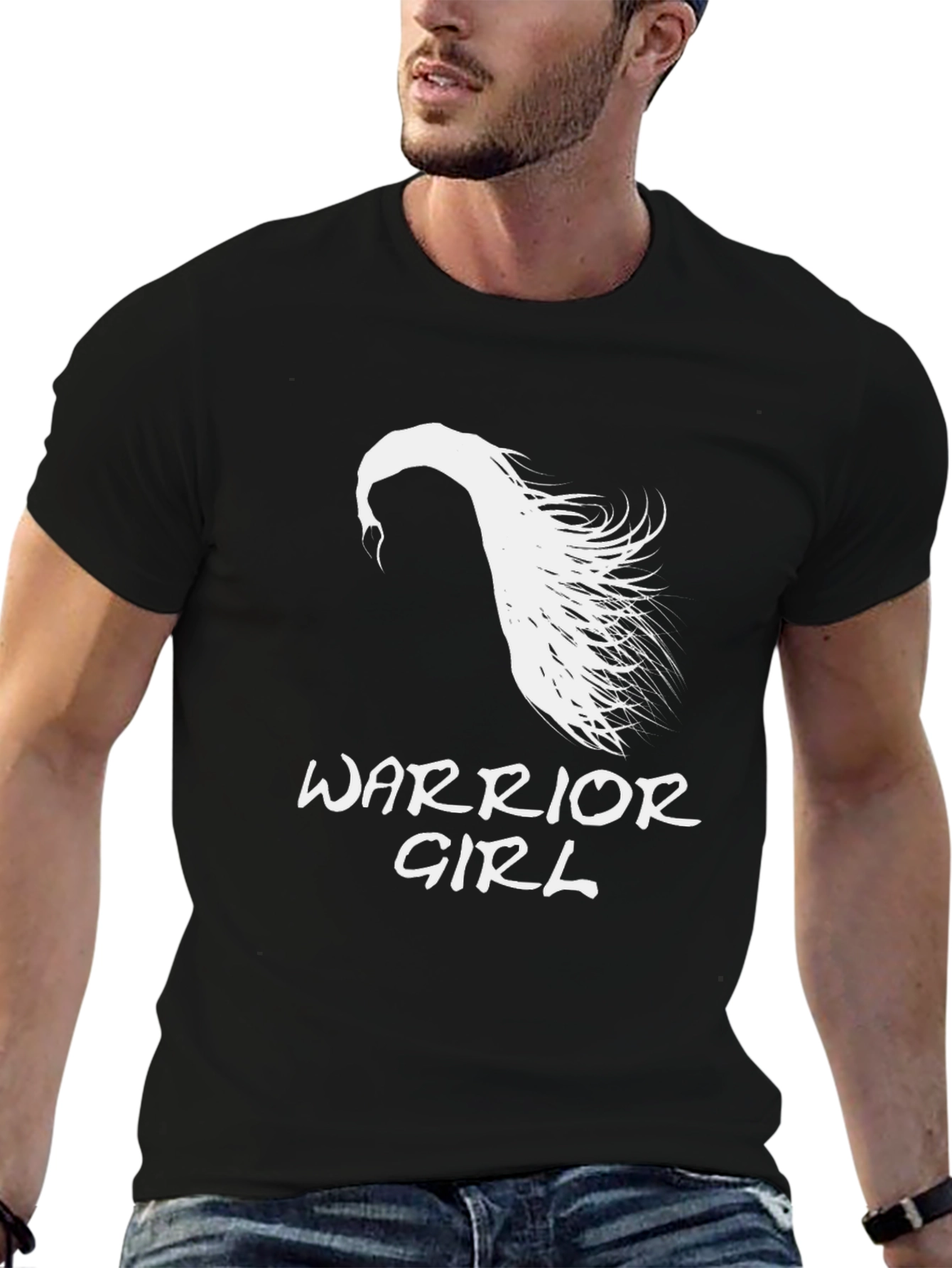Black Warrior Girl Graphic T-Shirt - Black Cotton Tee view 6