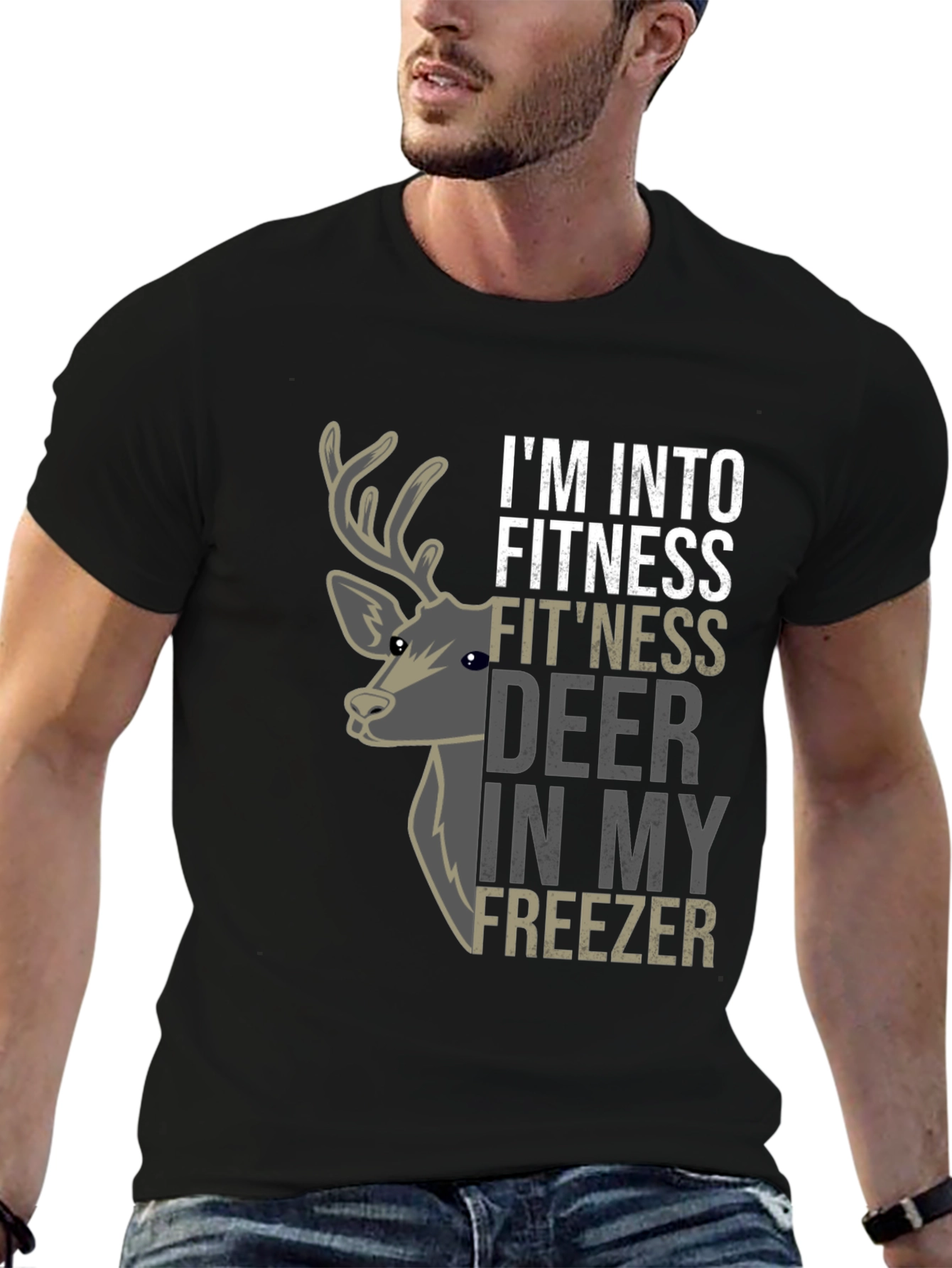 Black I'm Into Fitness Fit'ness Deer In My Freezer T-Shirt view 6