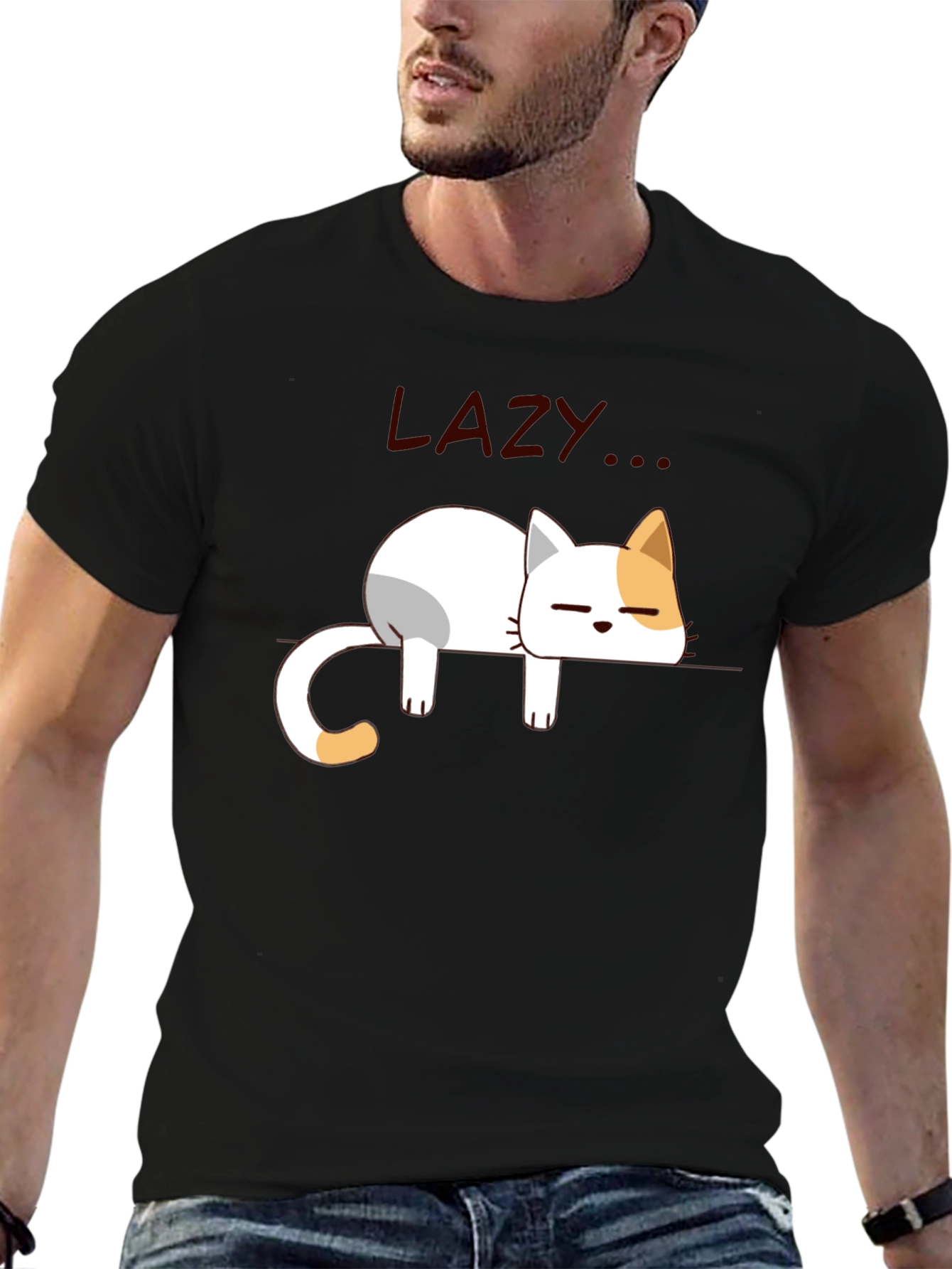 Black Lazy Cat Graphic T-Shirt - Relaxed Fit, Soft Cotton view 6