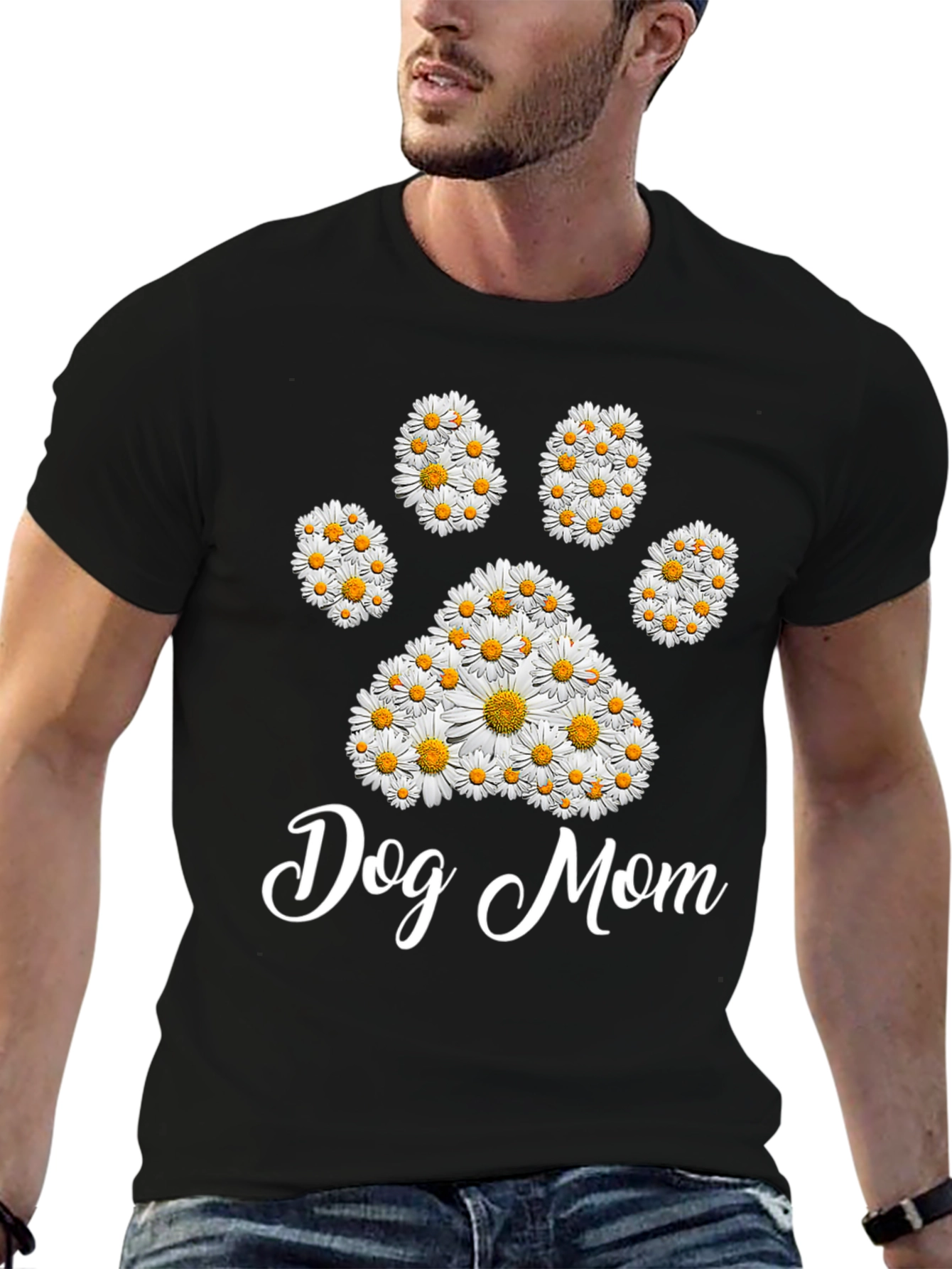 Black Dog Mom Daisy Paw Print T-Shirt view 6