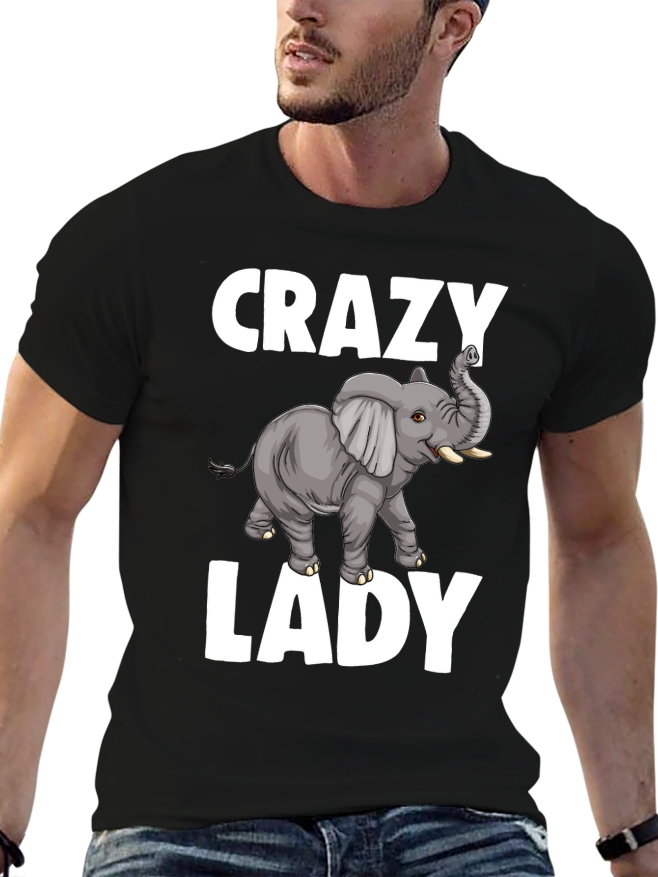 Black Crazy Elephant Lady Graphic T-Shirt - Unique Animal Lover Tee view 6