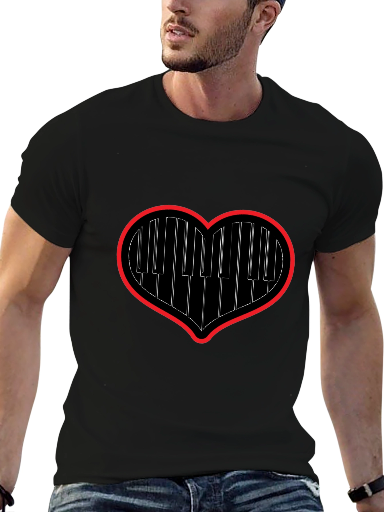 Black Piano Heartbeat Tee - Music Lover's Black T-Shirt view 6