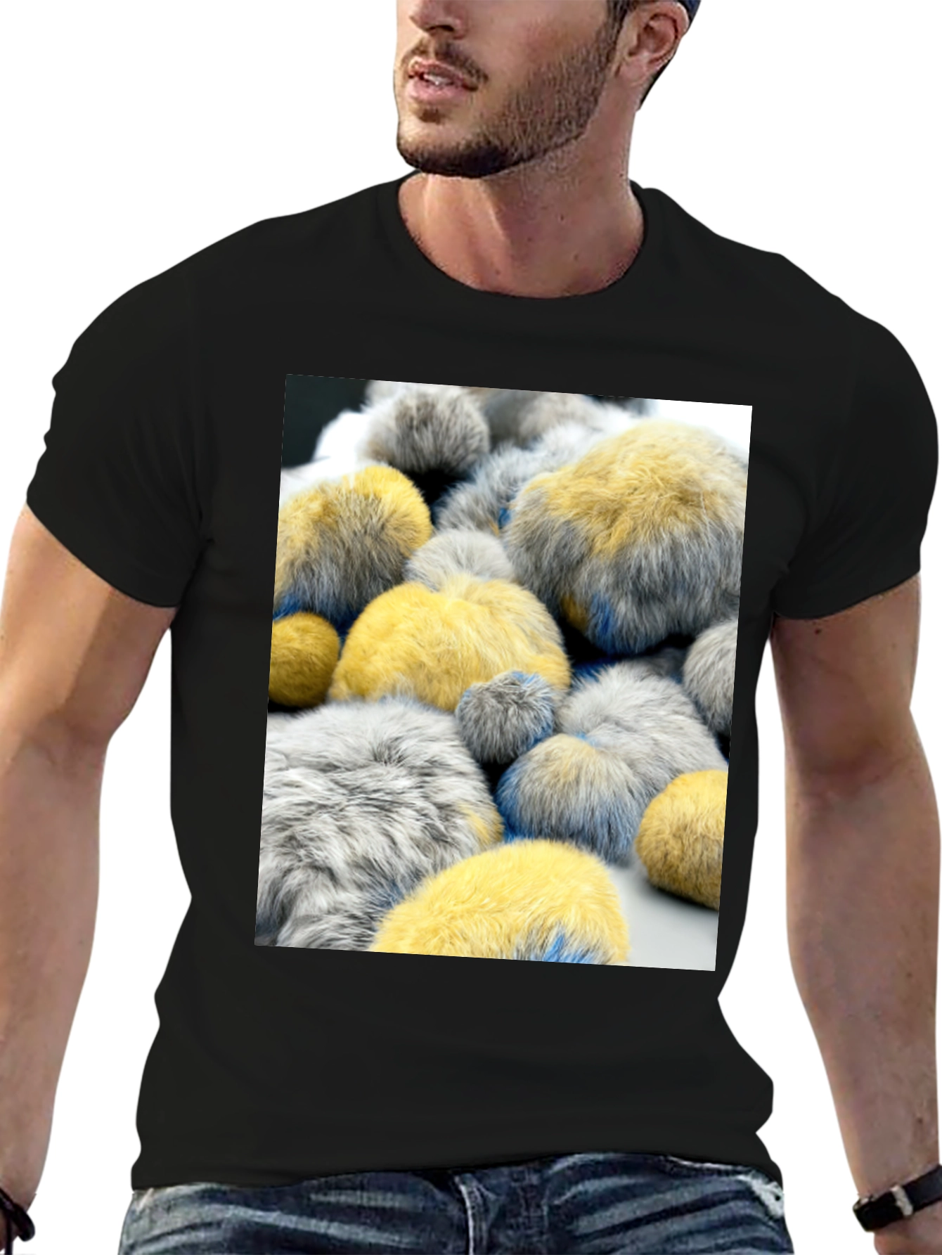 Black Abstract Fluffy Ball Pattern Tee view 6