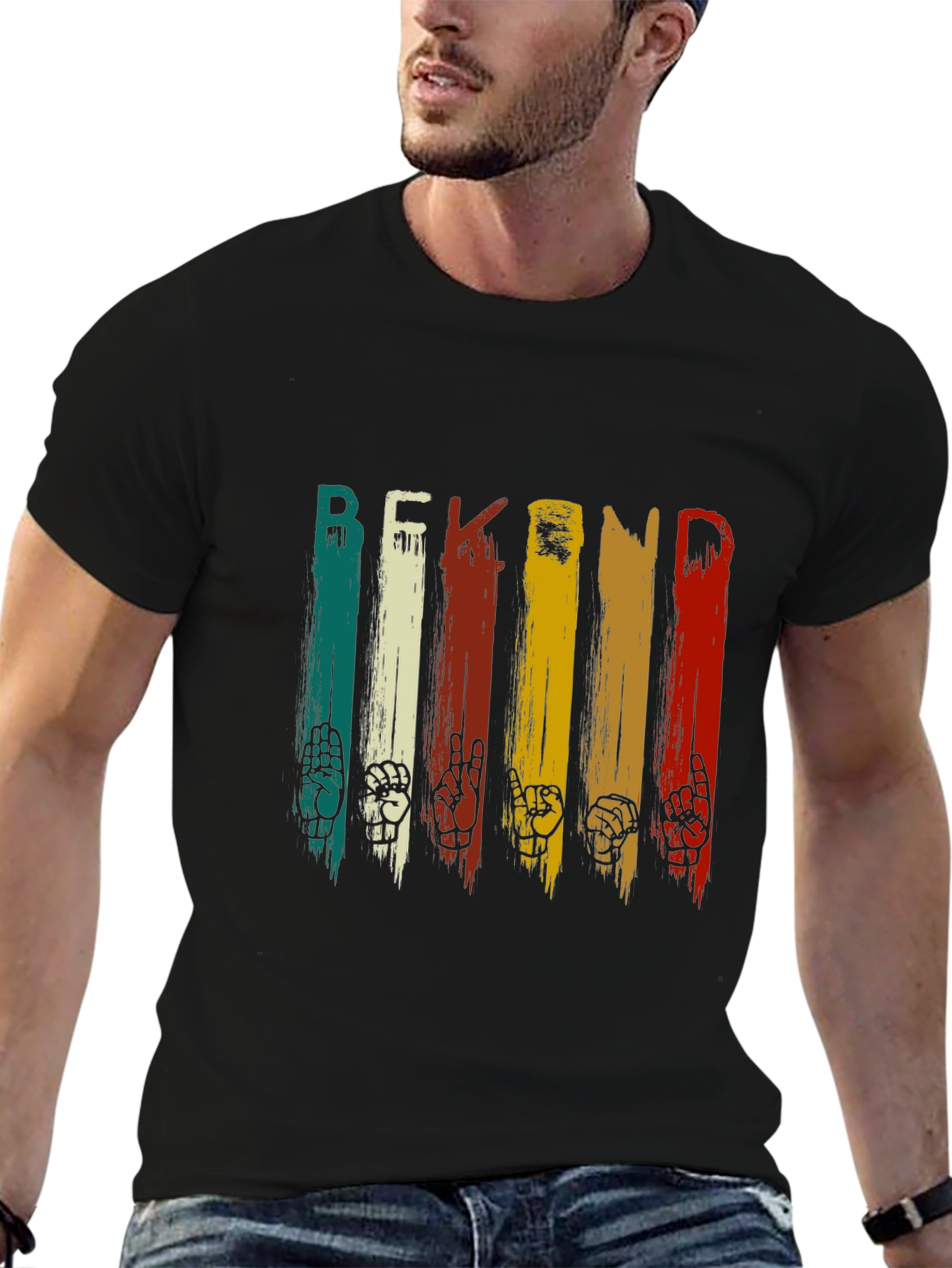 Black Be Kind Vintage Sign Language T-Shirt view 6