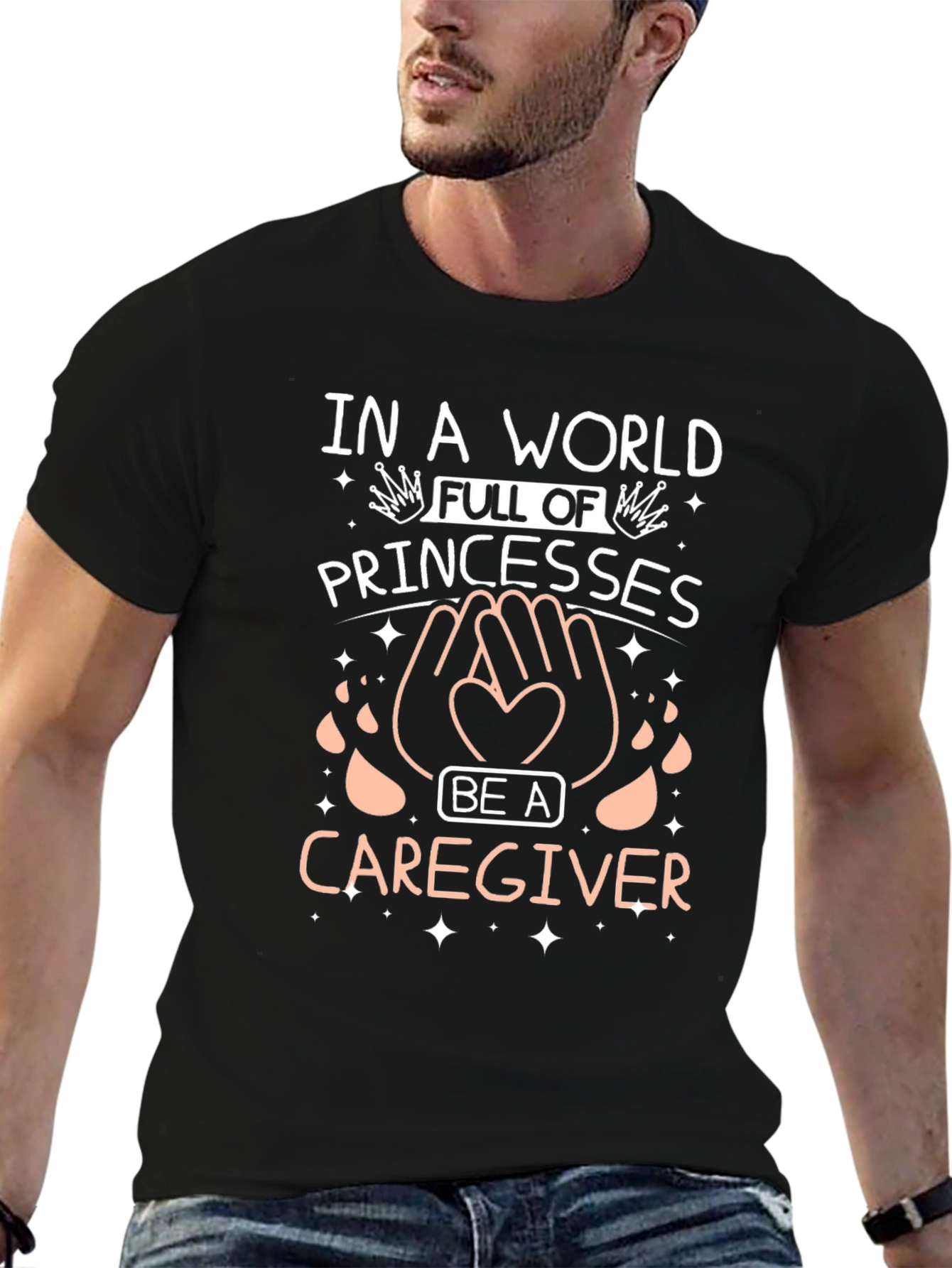 Black Caregiver T-Shirt - Be a Caregiver in a World of Princesses view 6