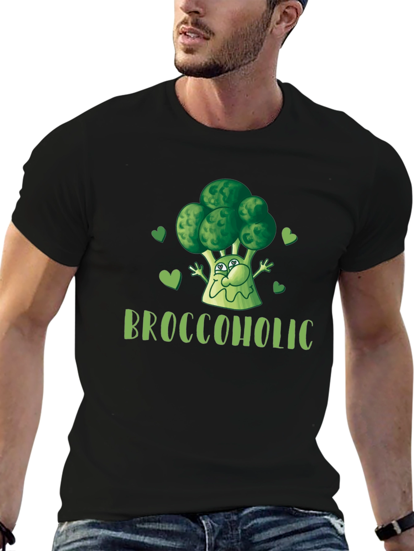 Black Broccoholic Funny Broccoli Lover Black T-Shirt view 6