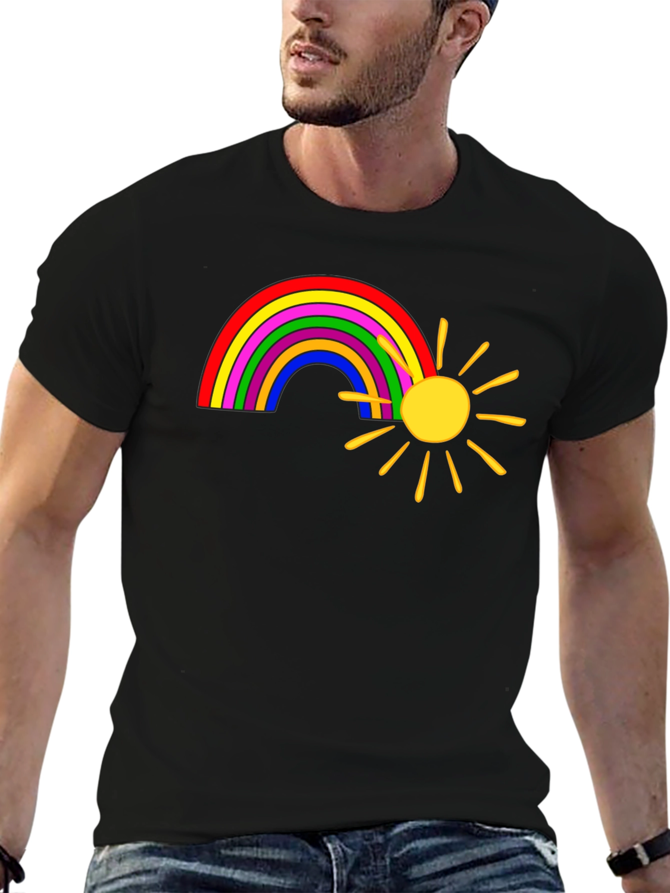 Black Rainbow and Sun Graphic Tee - Black view 6