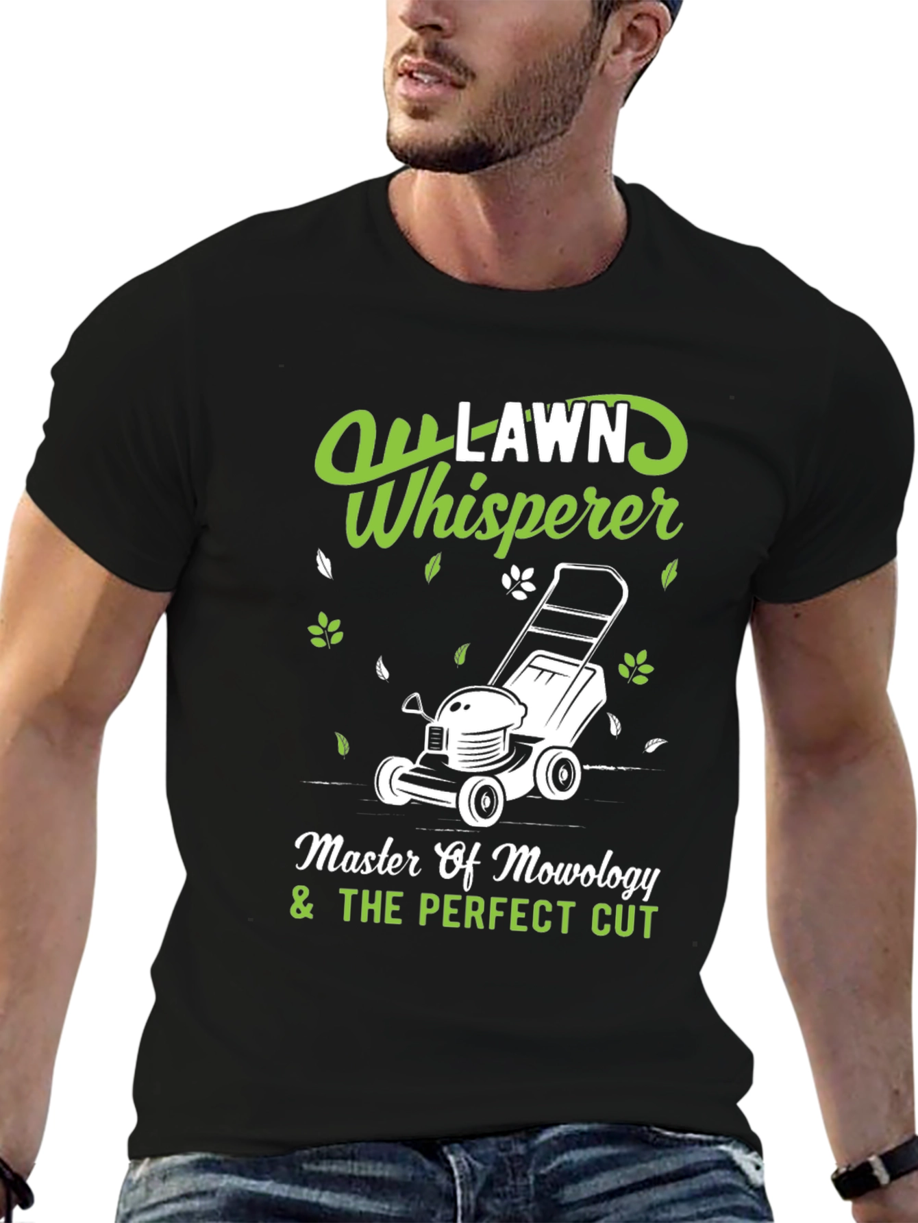Black Lawn Whisperer T-Shirt - Perfect Cut Mowology Tee view 6