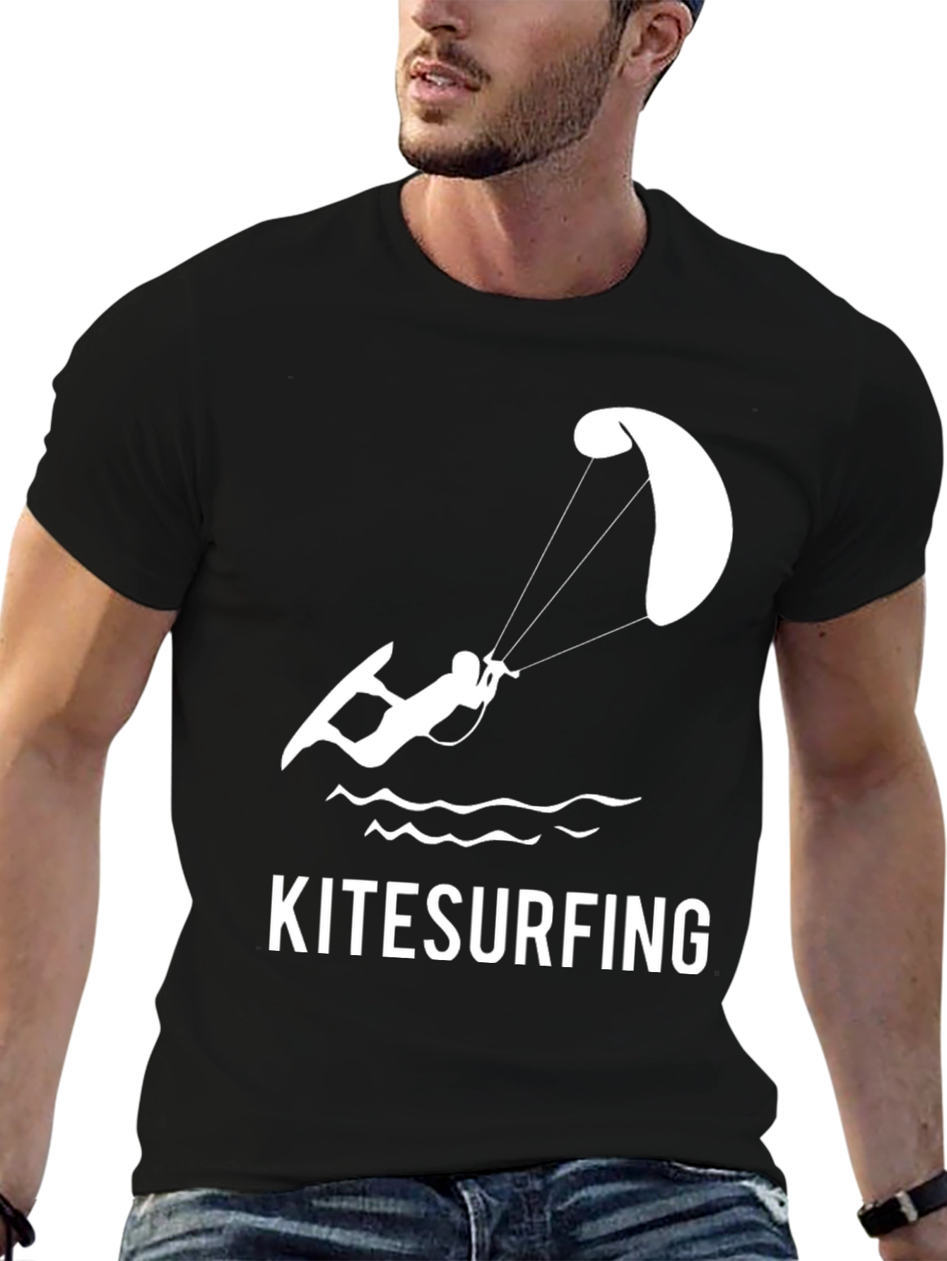 Black Kitesurfing Graphic Tee - Stylish Water Sports Apparel view 6