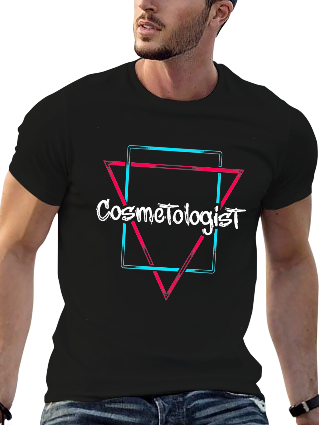 Black Cosmetologist Neon Graphic T-Shirt - Black view 6
