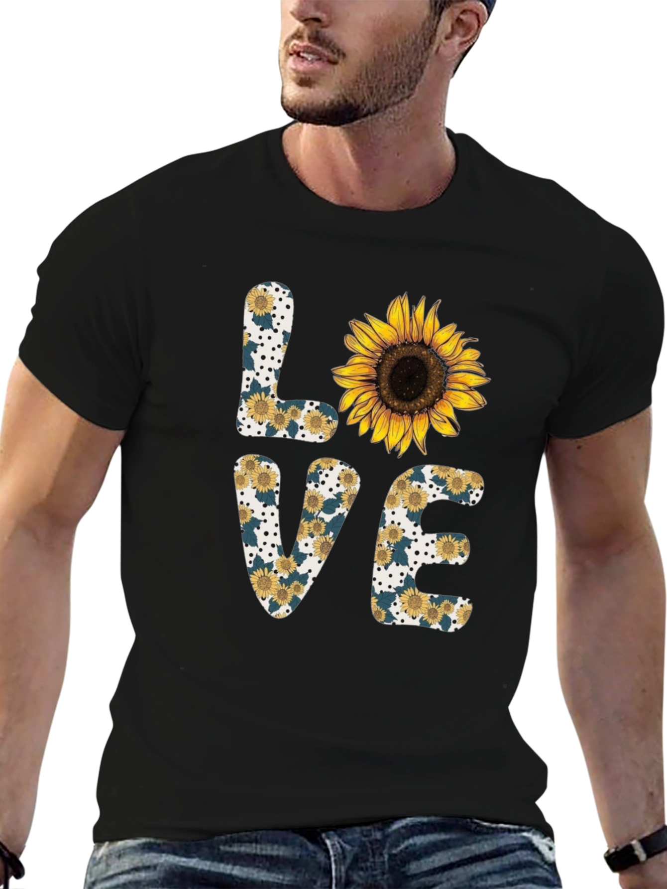 Black Sunflower Love Graphic Tee - Black Cotton Blend Shirt view 6