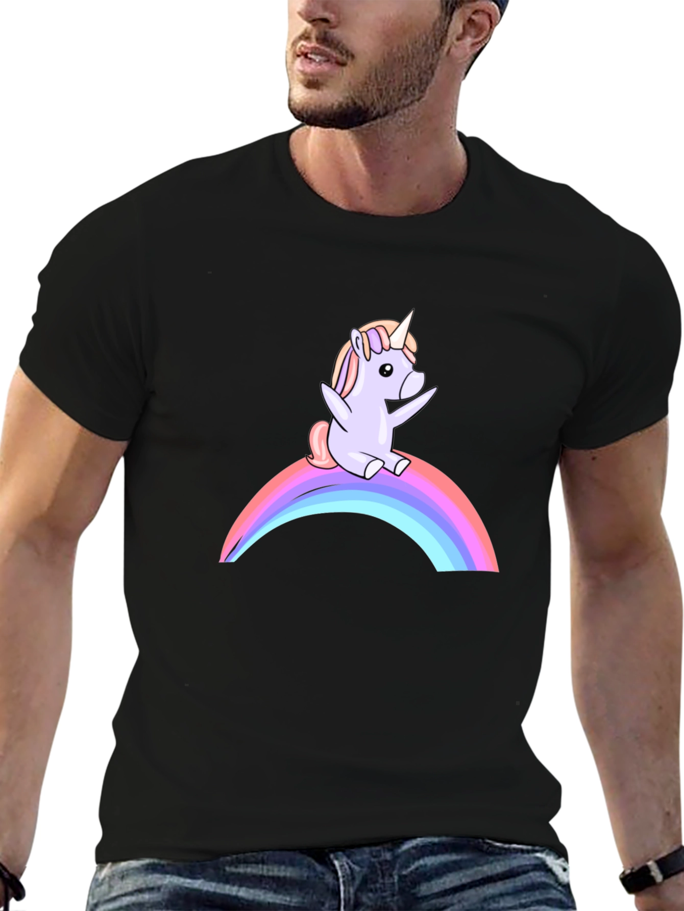 Black Unicorn Rainbow Black T-Shirt view 6