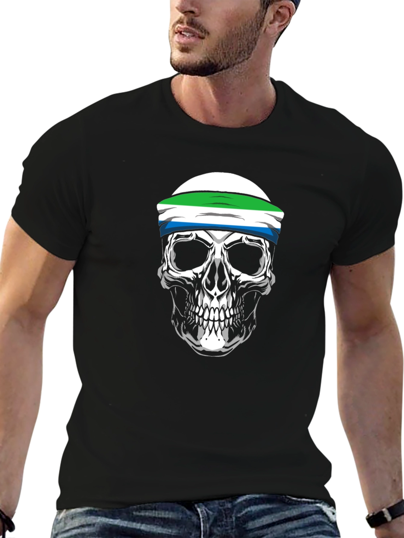 Black Sierra Leone Flag Skull T-Shirt view 6