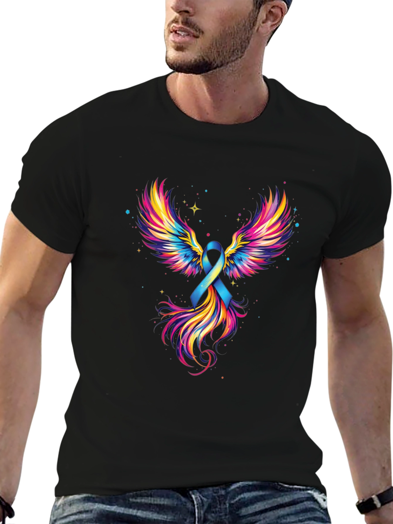 Black Ribbon Wings Graphic Tee - Awareness Shirt view 6