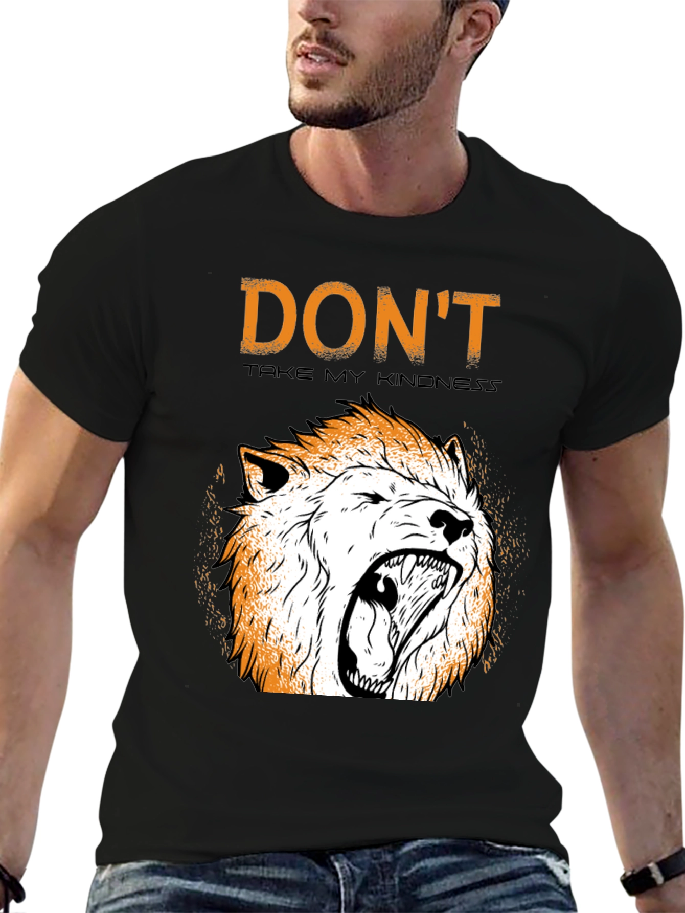 Black Don't Take My Kindness T-Shirt with Lion Graphic view 6