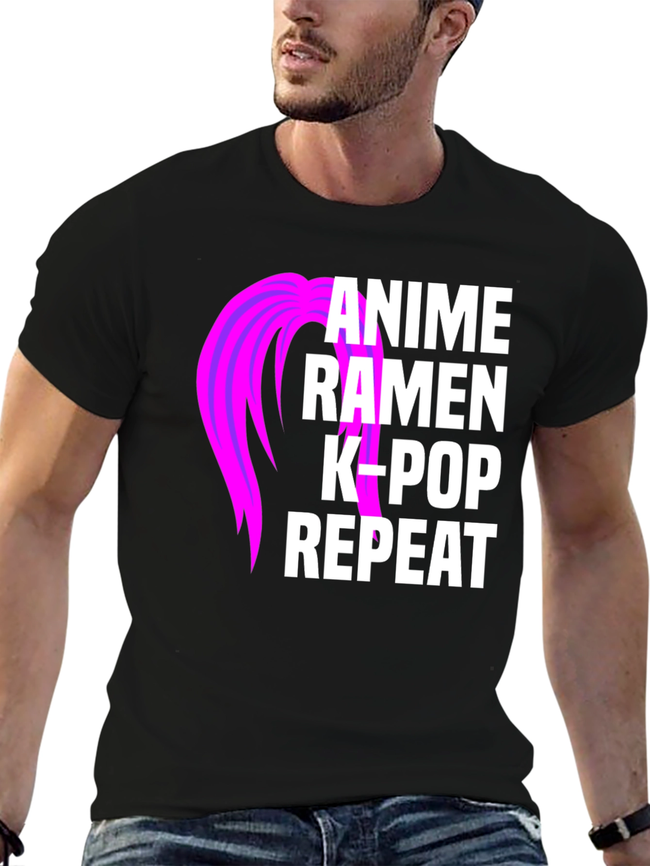 Black Anime Ramen K-Pop Repeat Graphic Tee view 6