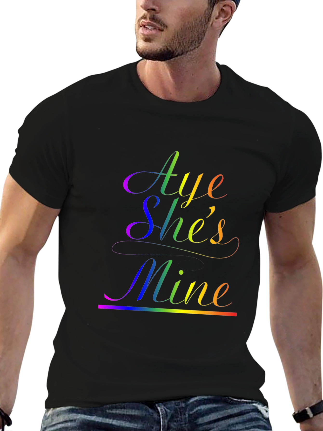 Black Aye She's Mine LGBTQ+ Pride T-Shirt view 6