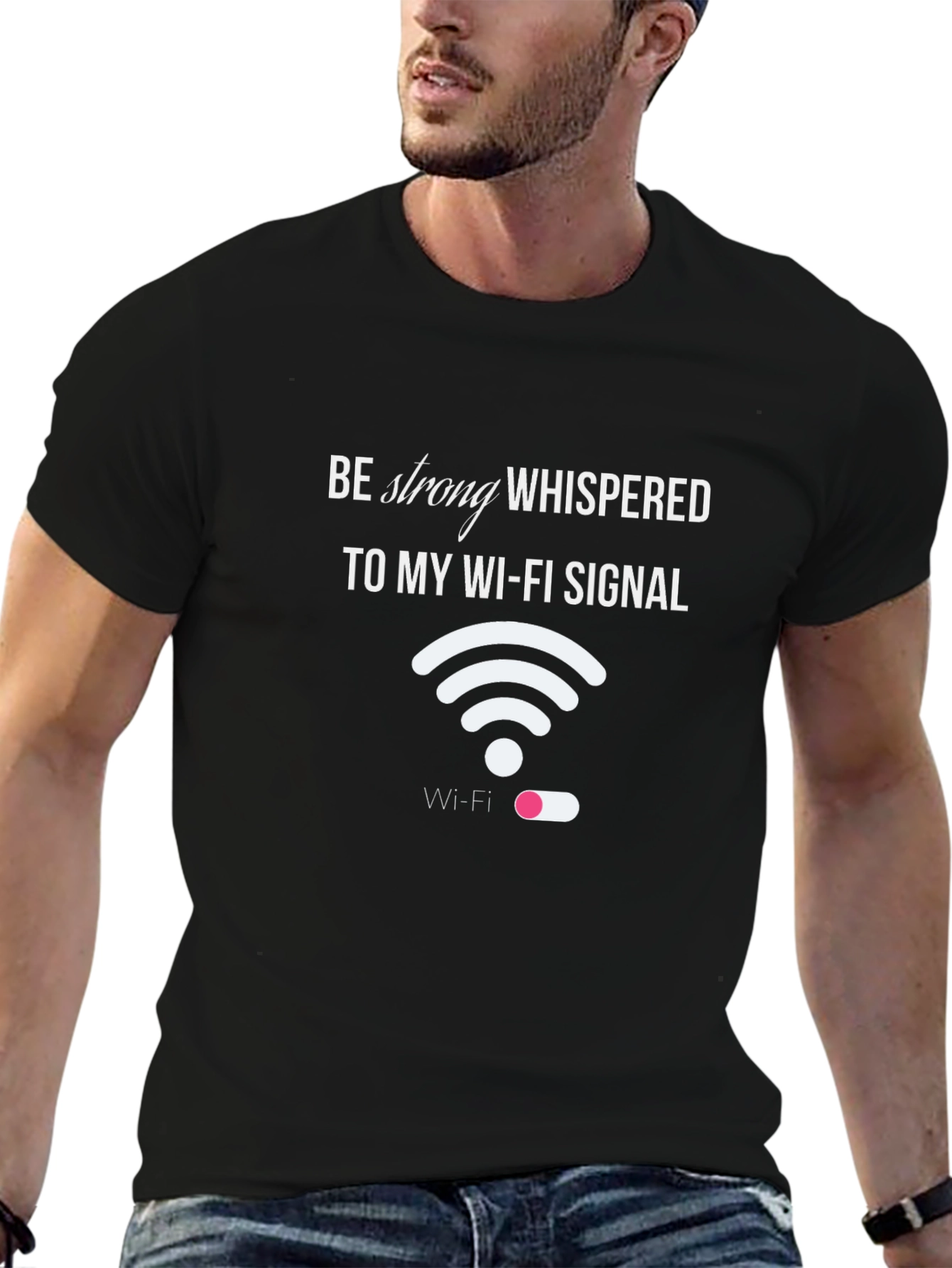Black Funny Wi-Fi Signal T-Shirt - Be Strong view 6