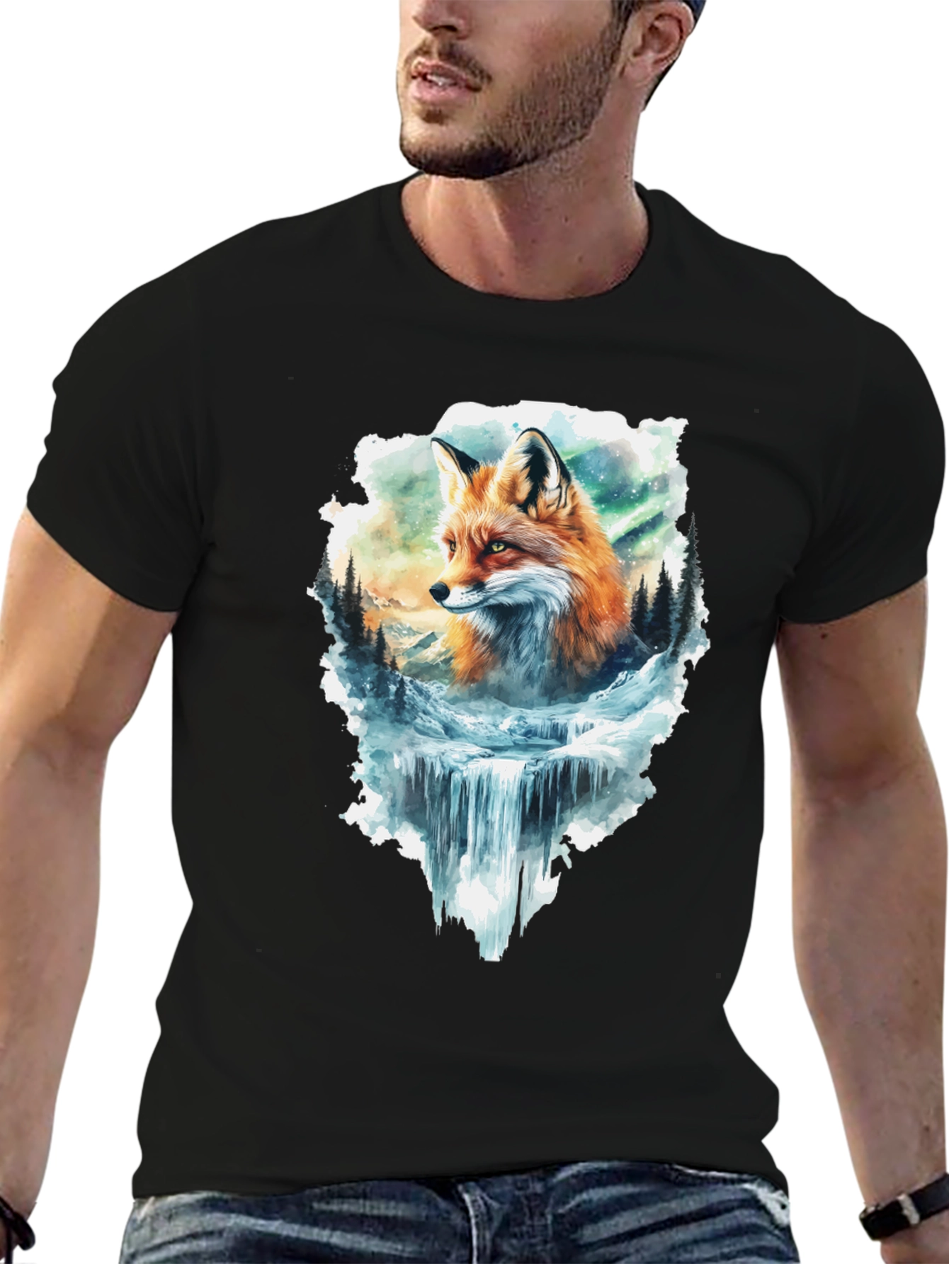 Black Fox & Waterfall Graphic Tee view 6