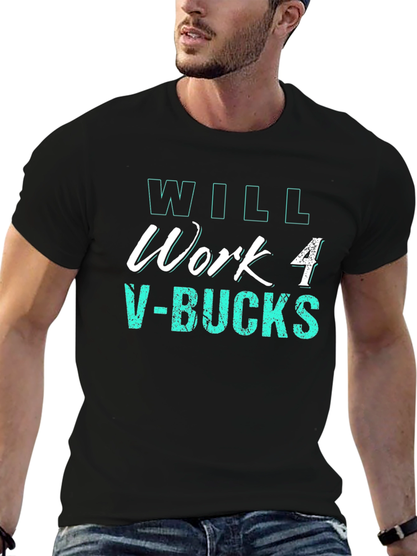 Black Will Work 4 V-Bucks Black Tee - Gamer Gift view 6