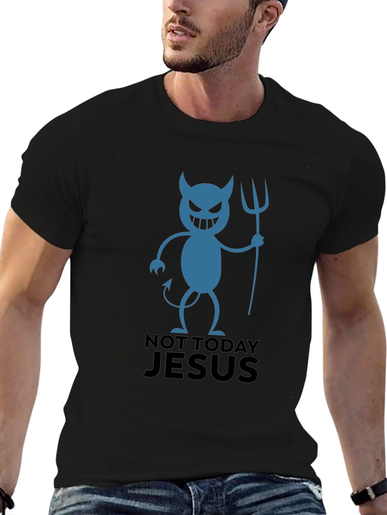 Black Not Today Jesus Devil Graphic T-Shirt view 6