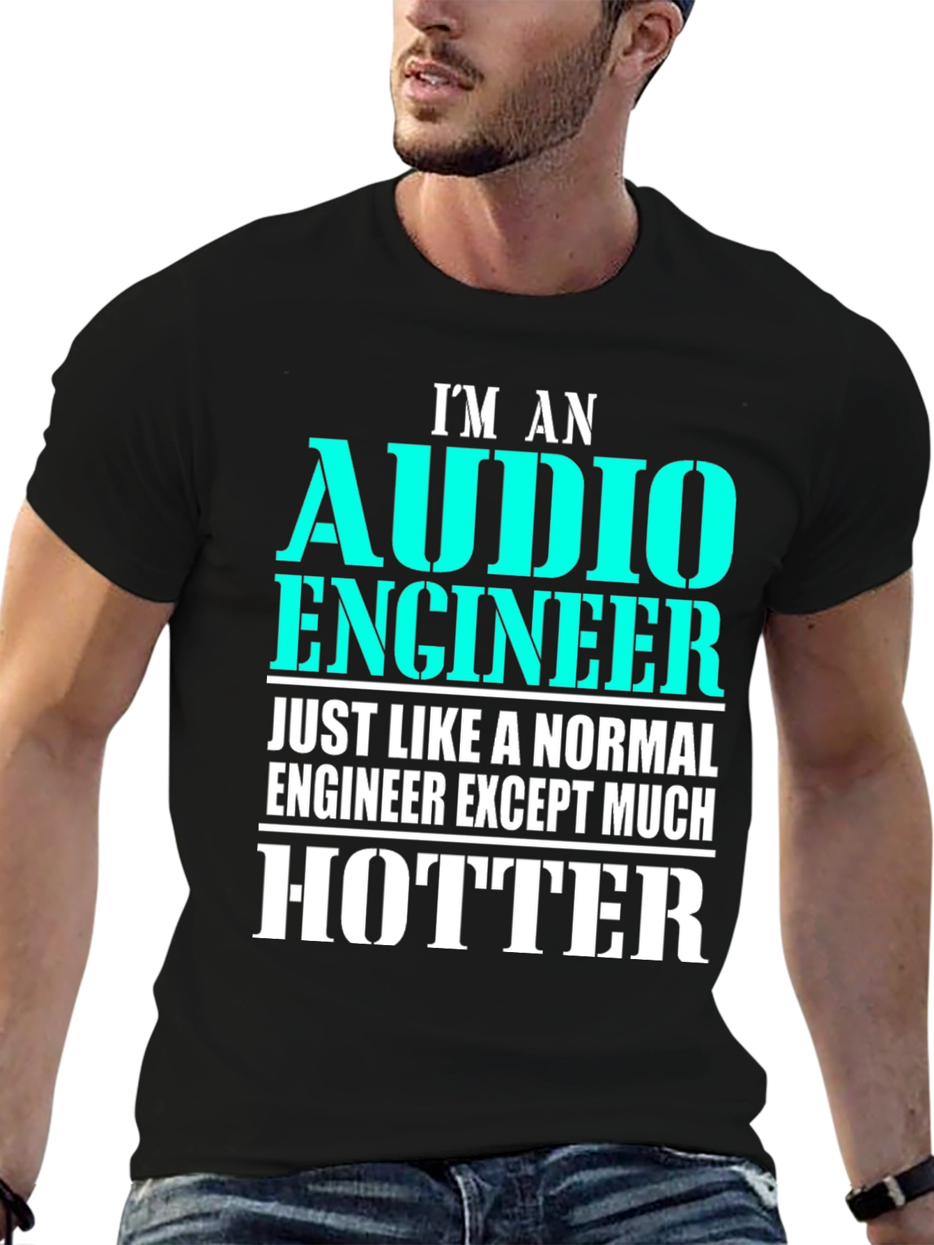 Black Audio Engineer Hotter T-Shirt view 6