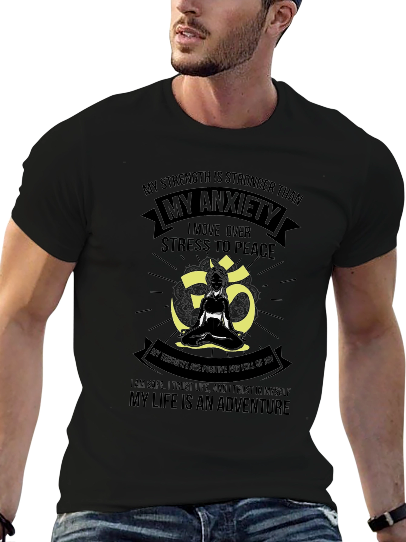 Black My Anxiety Black T-Shirt for Men - Adventure Life Tee view 6