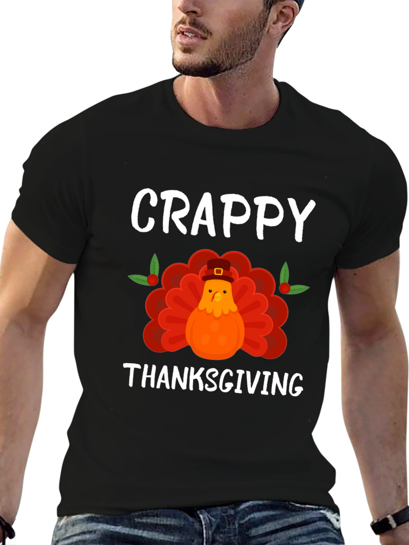 Black Crappy Thanksgiving Turkey Graphic T-Shirt view 6