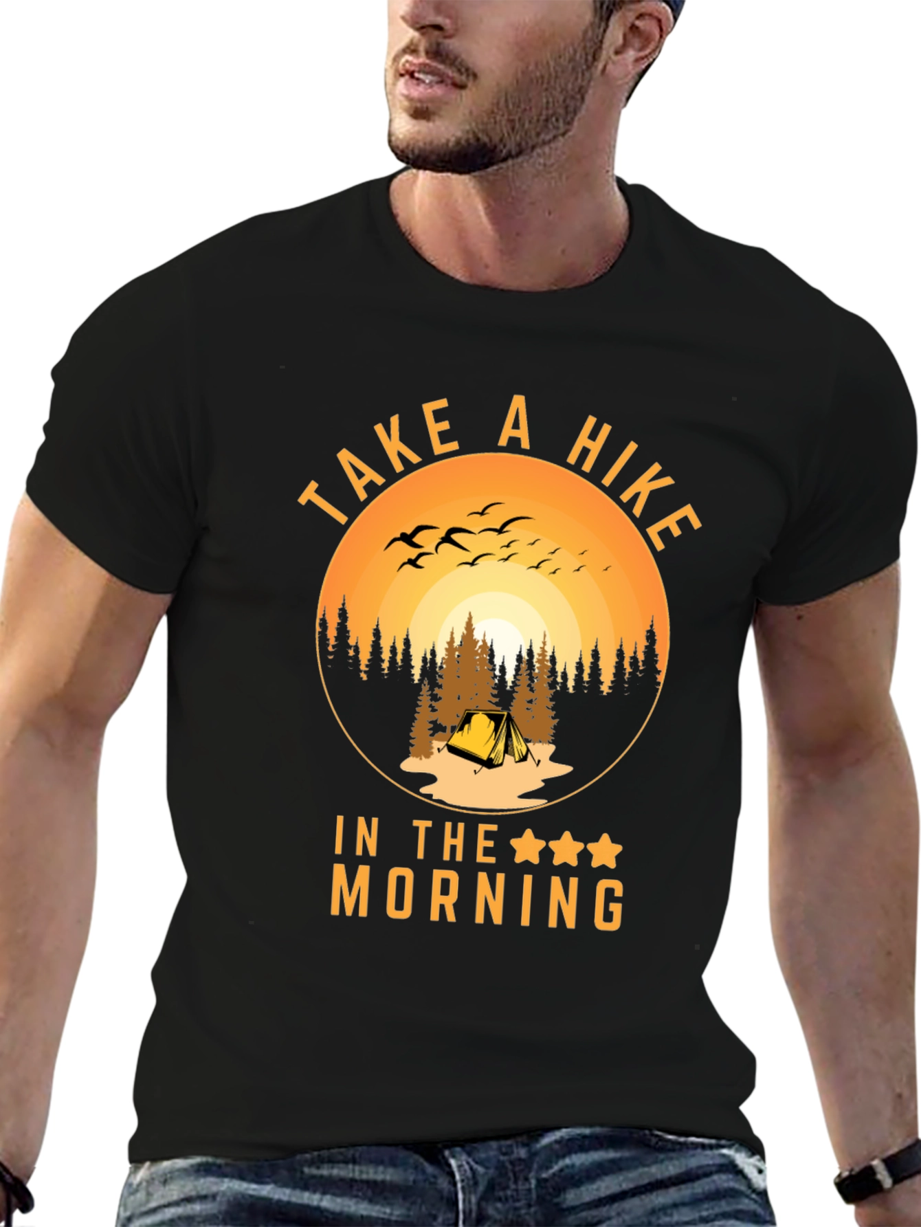 Black Take A Hike In The Morning T-Shirt view 6