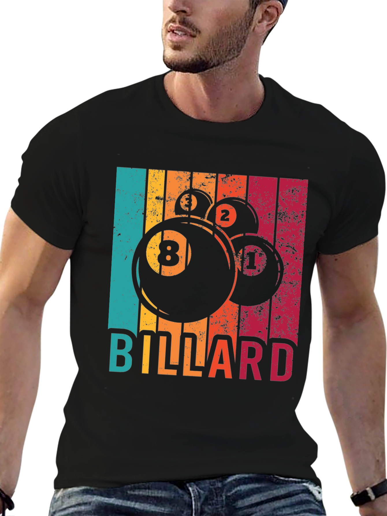Black Retro Billiards T-Shirt - Vintage Pool Design view 6