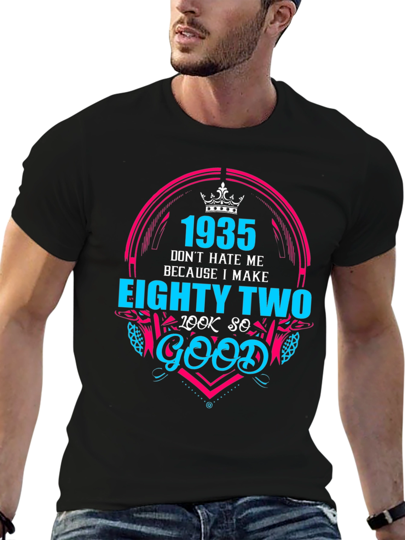 Black 1935 Birthday T-Shirt - Eighty Two Look So Good Tee view 6