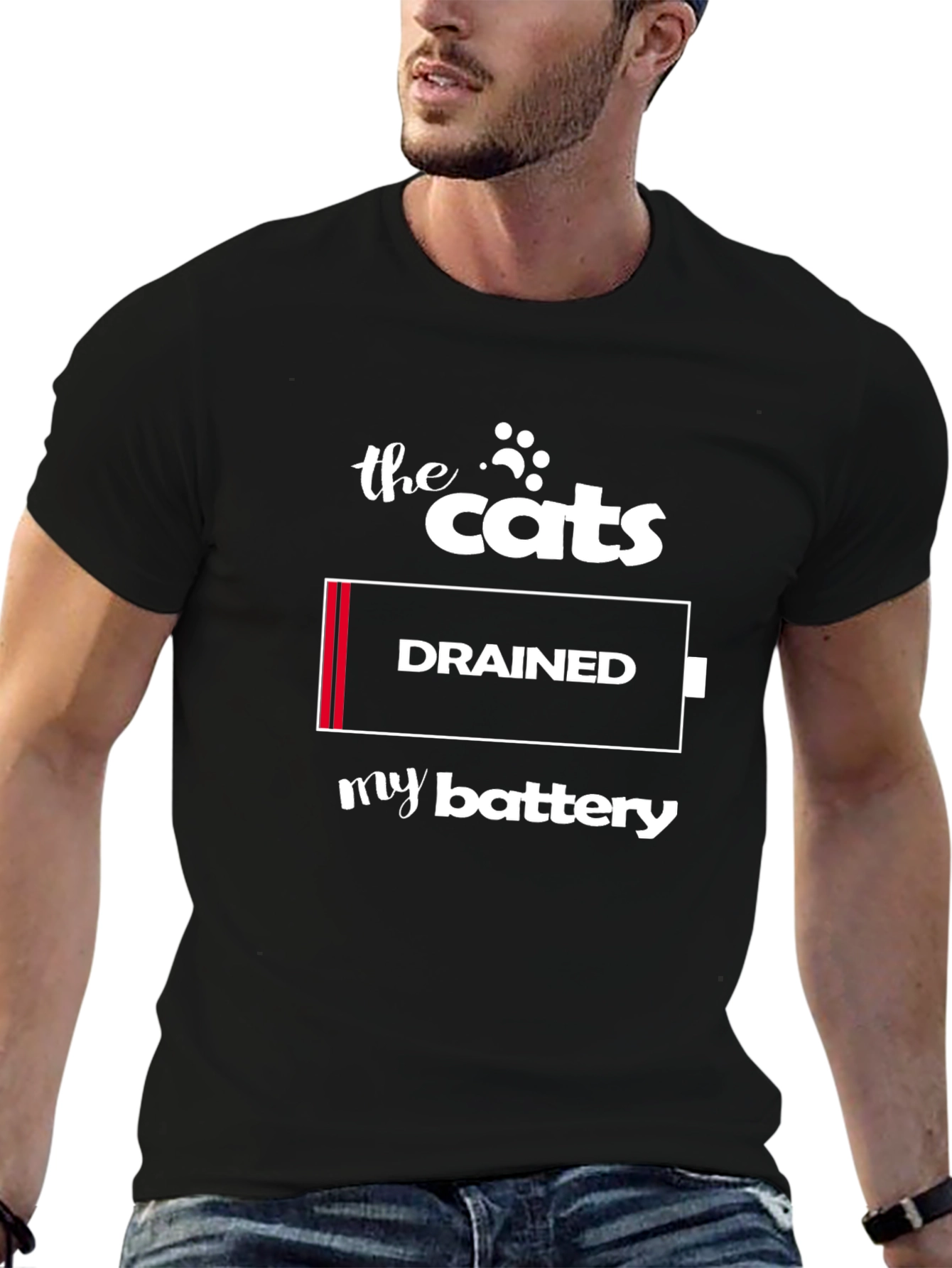 Black The Cats Drained My Battery Graphic T-Shirt view 6