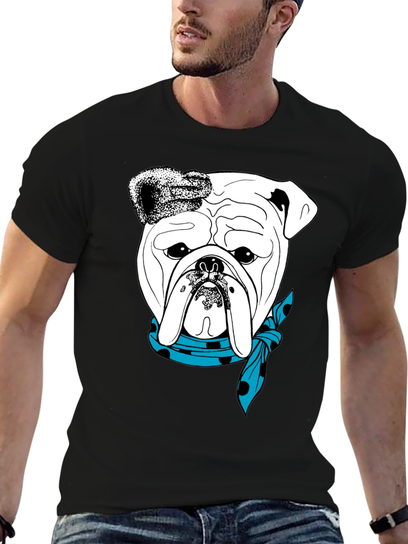 Black Bulldog Bandana Graphic Tee - Stylish Dog Lover T-Shirt view 6