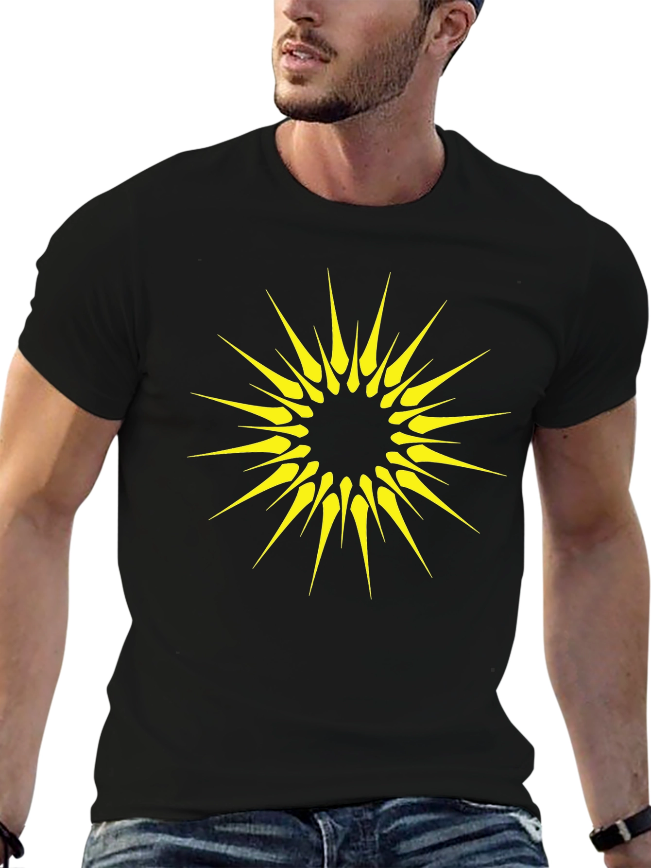 Black Geometric Sunburst Graphic Black T-Shirt view 6