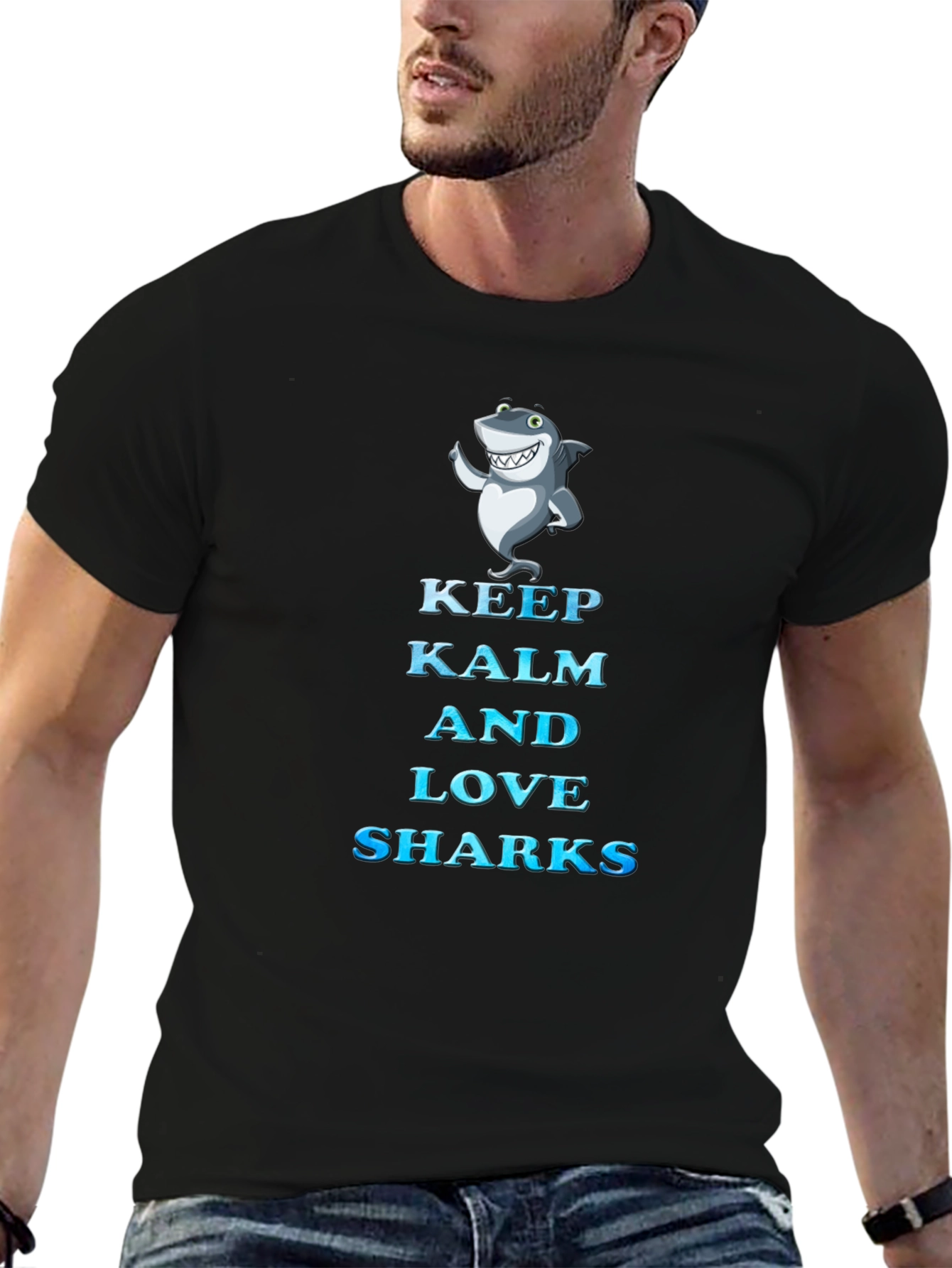 Black Keep Kalm and Love Sharks T-Shirt view 6
