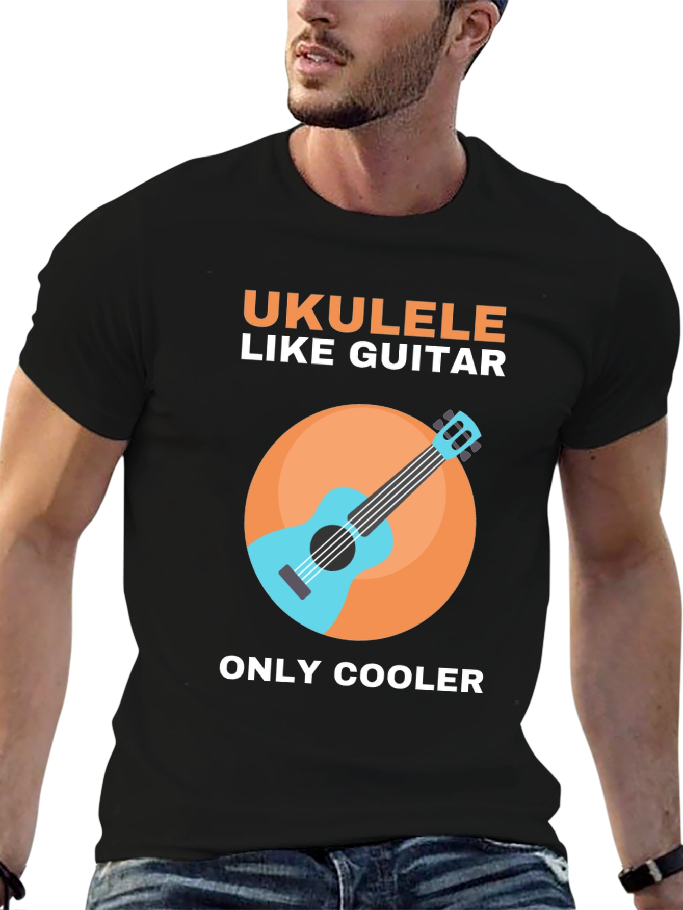 Black Ukulele Like Guitar Graphic Tee view 6