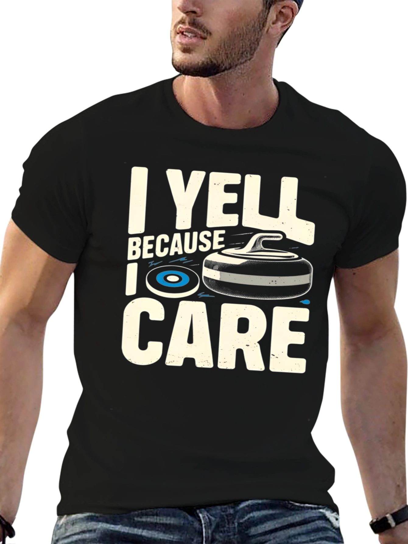 Black I Yell Because I Care Curling T-Shirt view 6