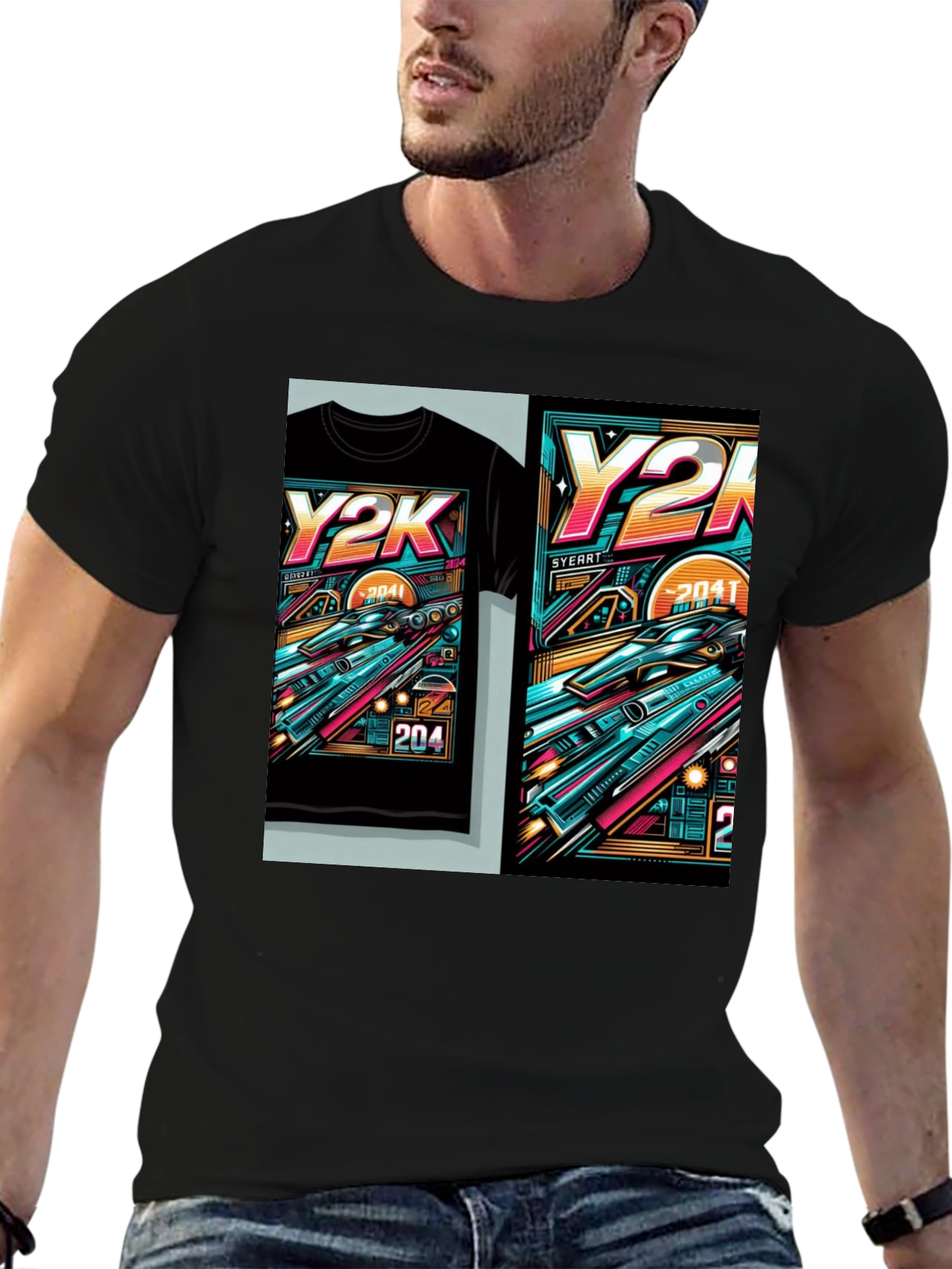 Black Y2K Graphic Tee - Retro Futuristic Design view 6