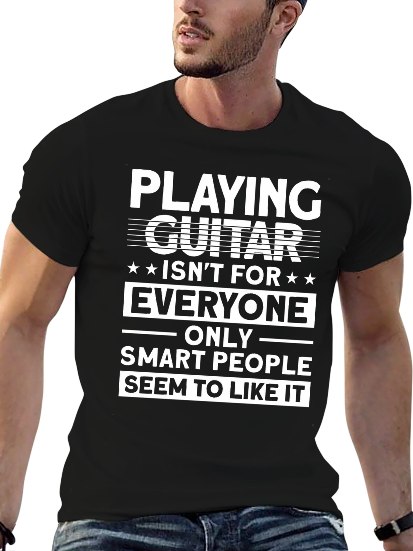 Black Guitar Player Smart People T-Shirt view 6