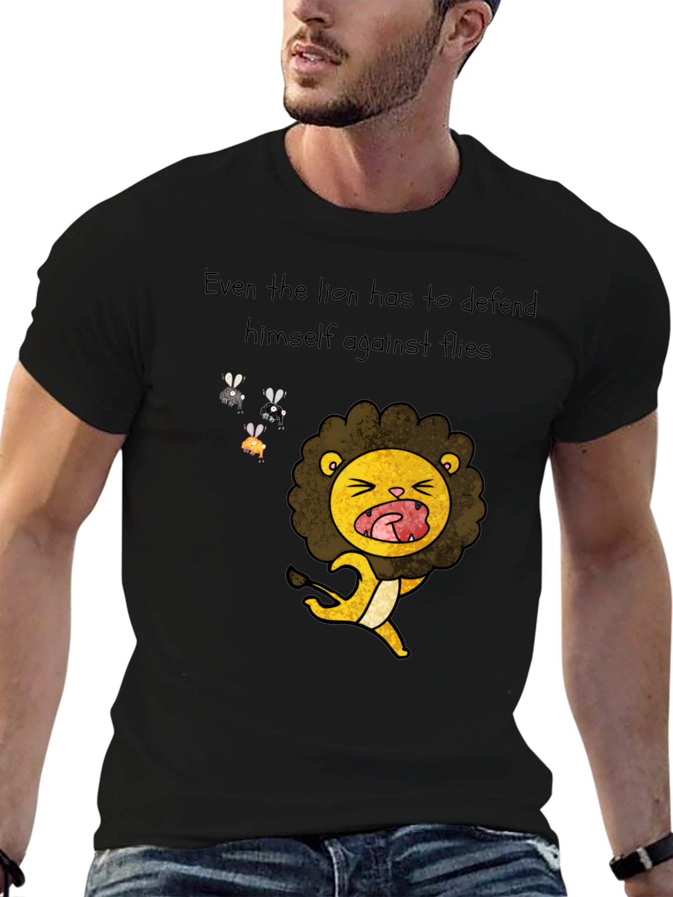 Black Funny Lion Cartoon T-Shirt - Even Lions Have Bad Days! view 6